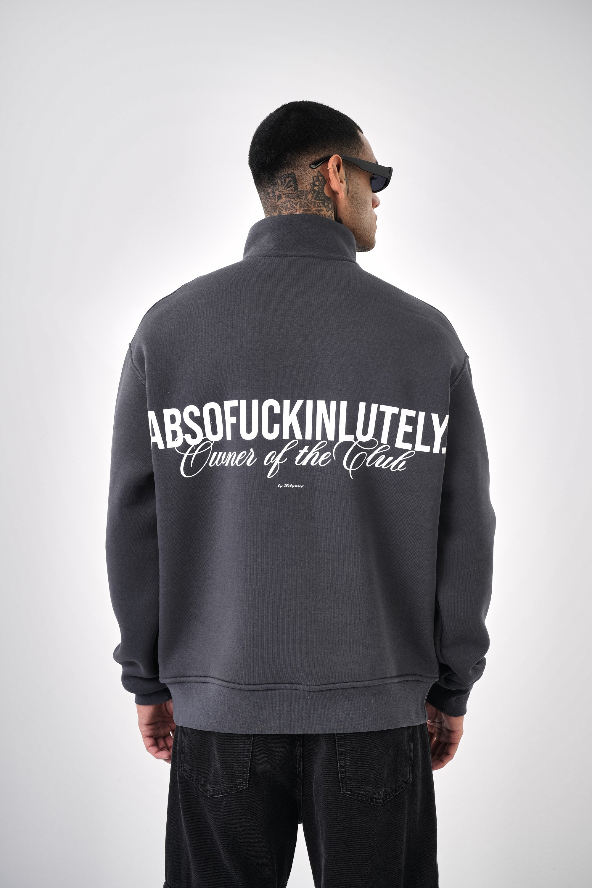 Erkek Yarım Fermuarlı Absofuckinlutely Baskılı Sweatshirt