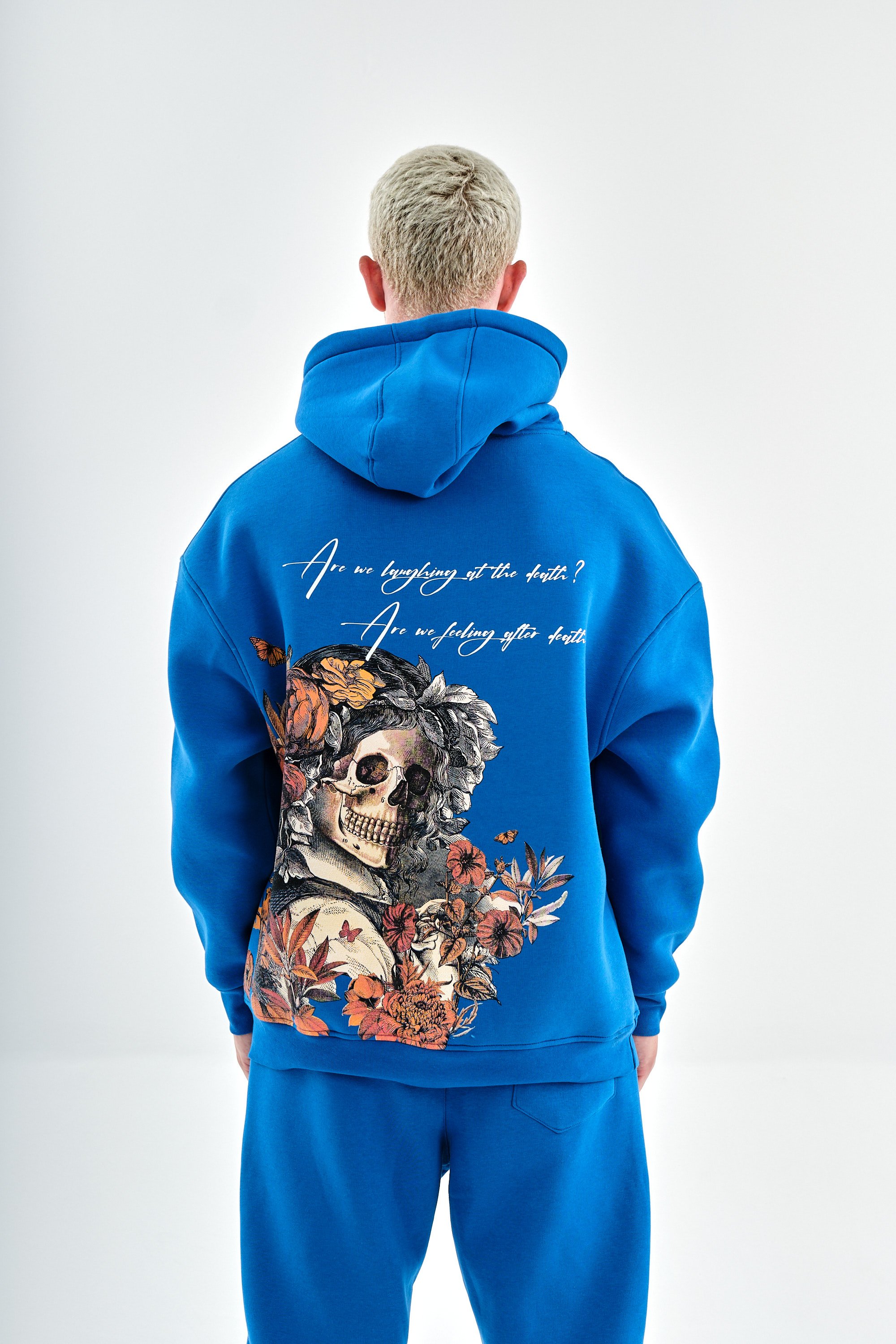 Death Baskılı Sloganlı Kapüşonlu Sweatshirt - Mavi