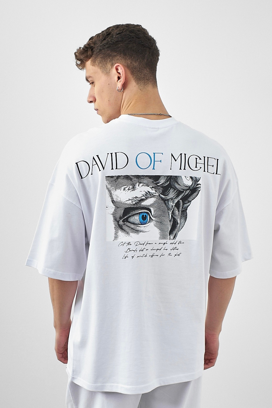 Respire David Of Michel Baskılı Oversize T-Shirt - Beyaz