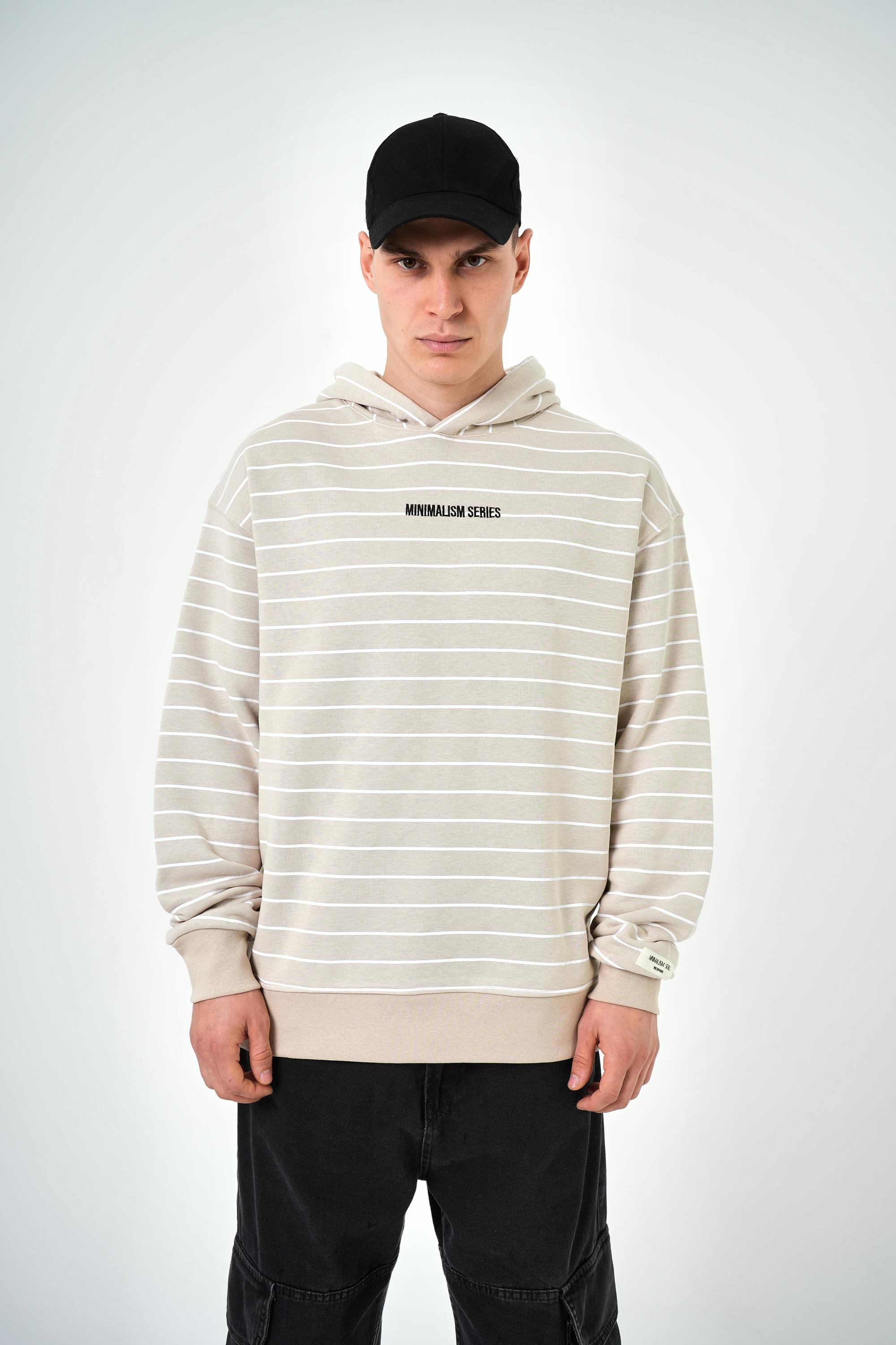 Erkek Minimalism Series Yazılı Oversize Hoodie - Bej