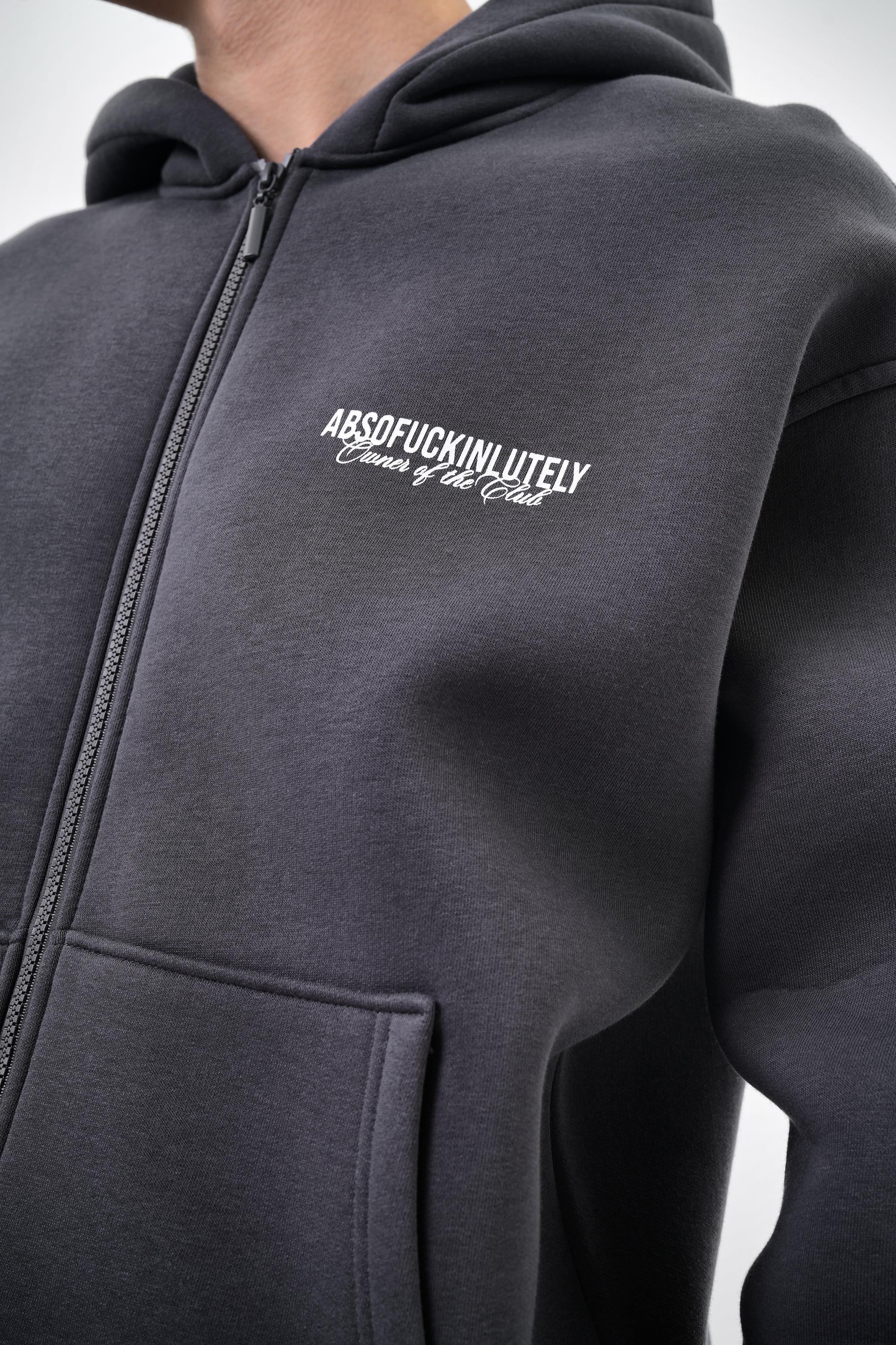 Absofuckinlutely Baskılı Kapüşonlu Oversize Zip Hoodie