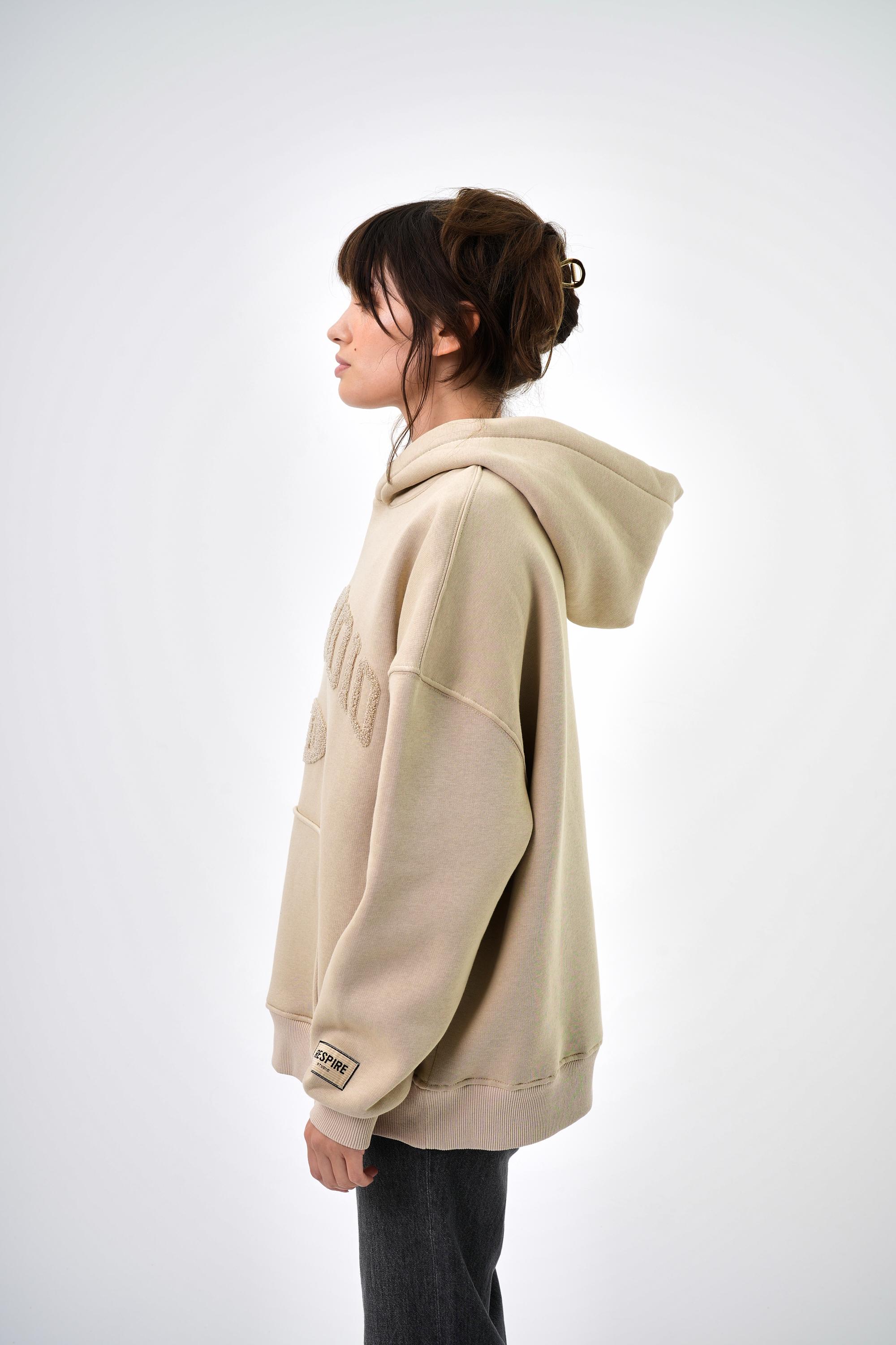 Kadın Res Studio Yazılı Kanguru Cepli Kapüşonlu Oversize Hoodie