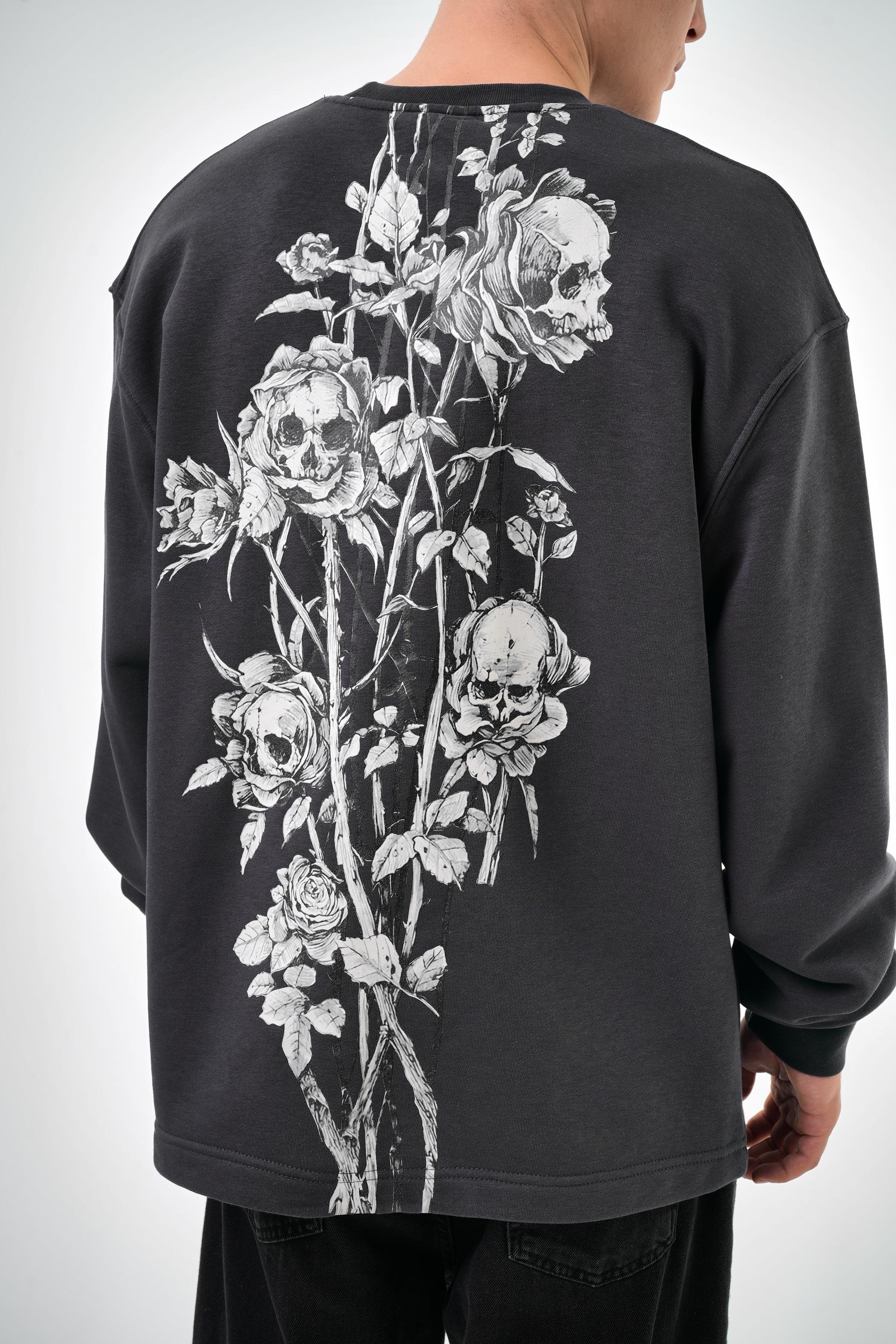 Erkek Oversize Ruins Baskılı Sweatshirt - Füme