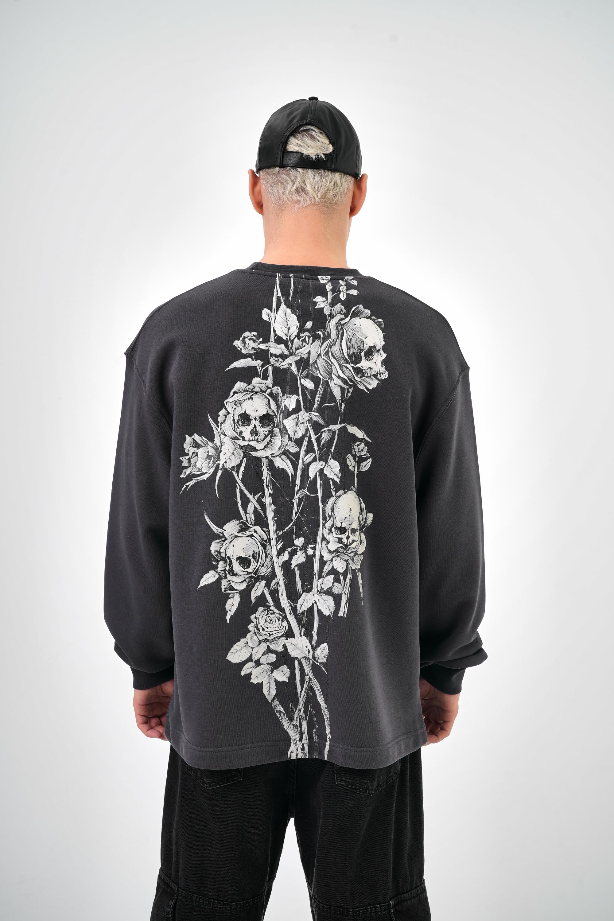 Erkek Oversize Ruins Baskılı Sweatshirt - Füme