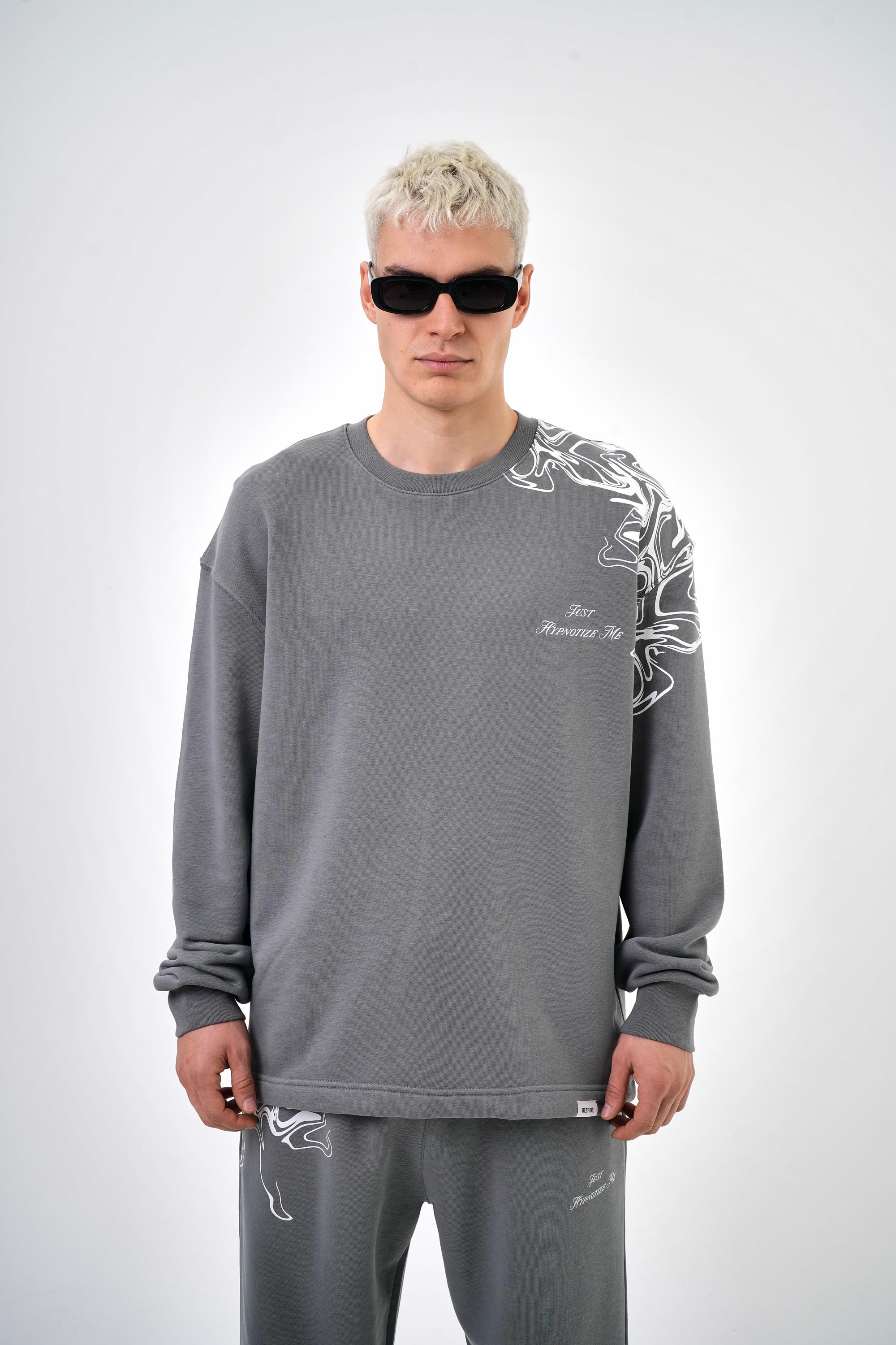 Just Hypnotize Me Yazılı Oversize Sweatshirt - Gri