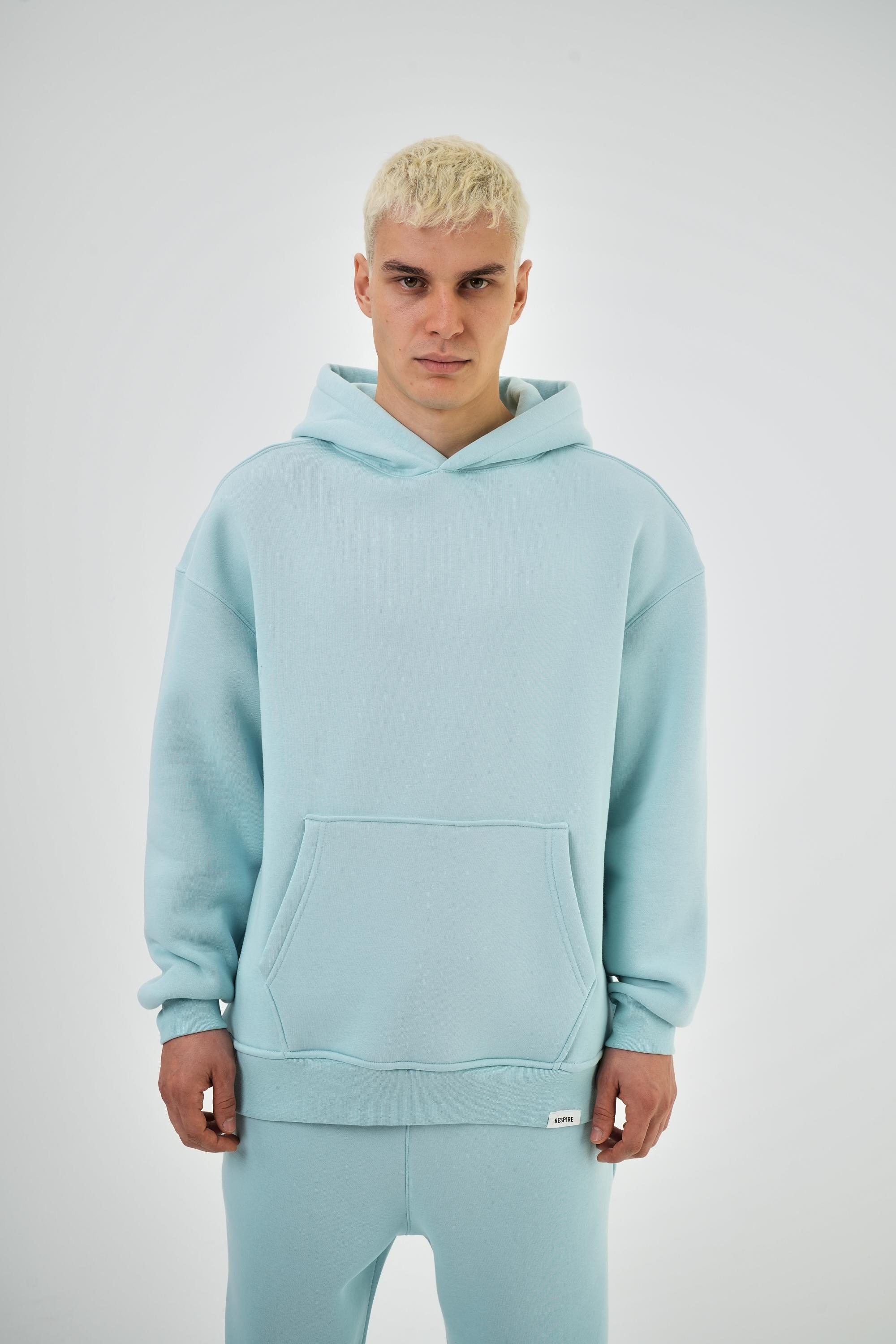 Kapüşonlu Basic Oversize Hoodie - Bebe Mavi