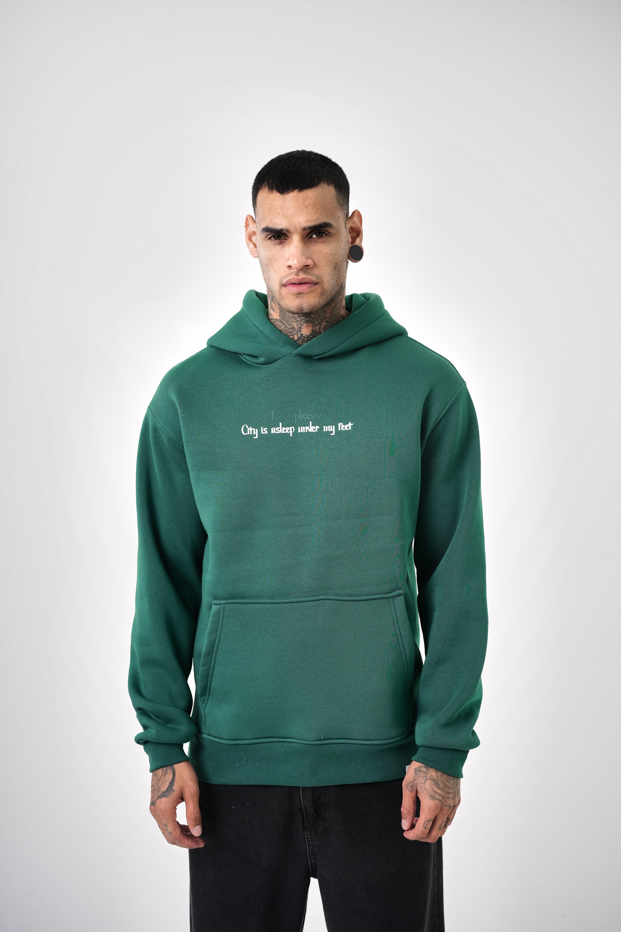 Erkek Phoenix Baskılı Oversize Hoodie - Nefti