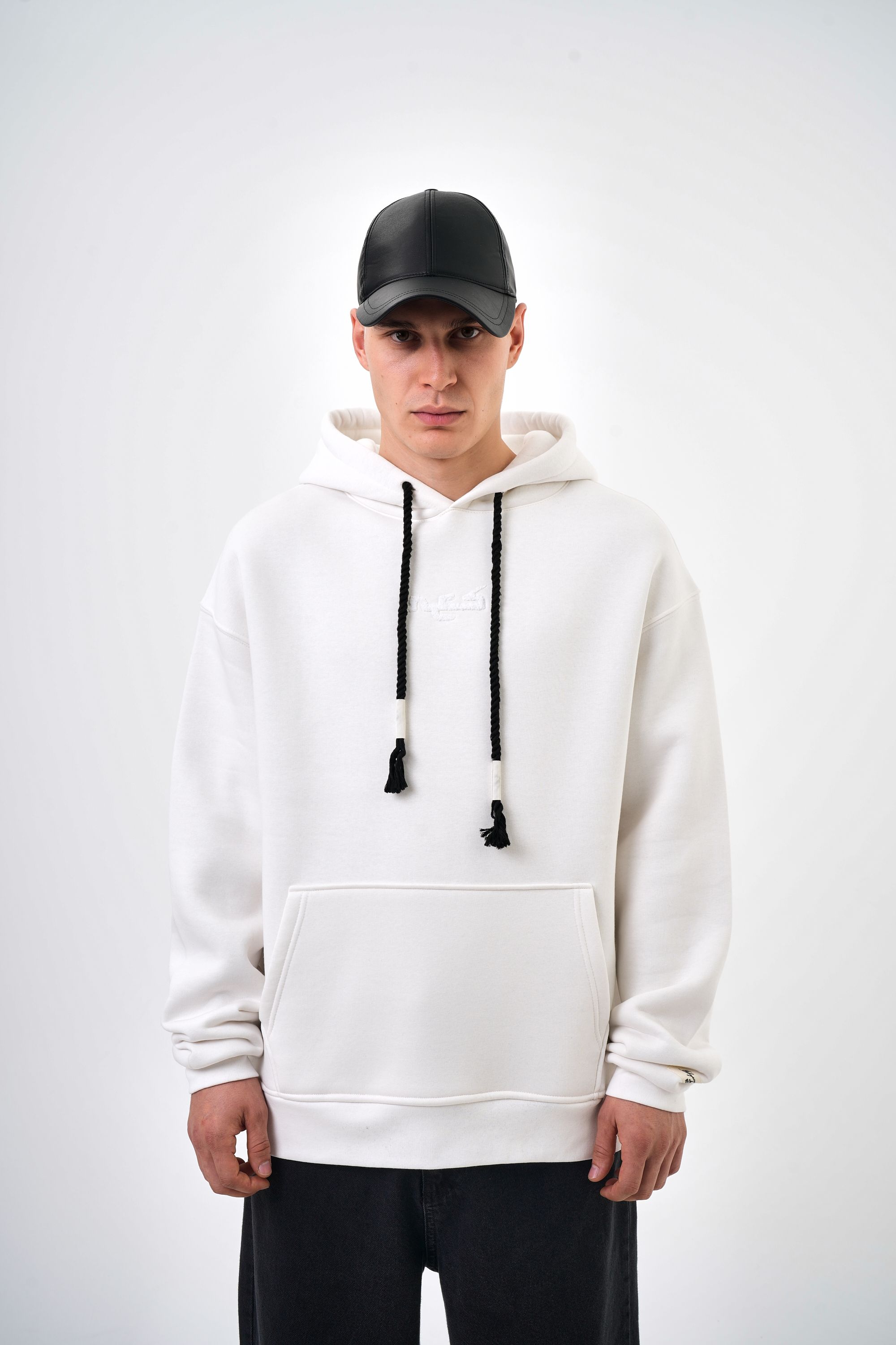 Erkek Oversize Res Atelier Baskılı Hoodie - Ekru