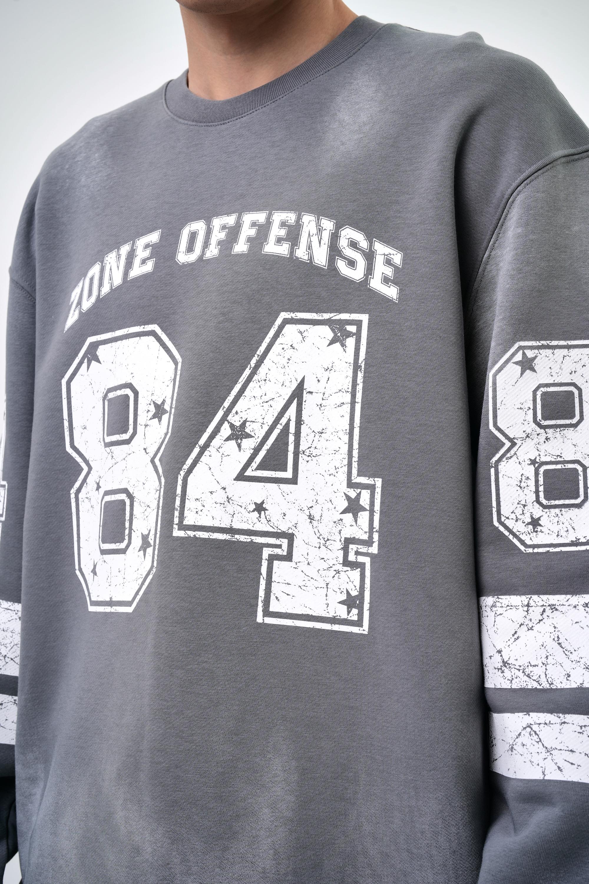 Erkek Oversize 84 Zone Offense Baskılı Sweatshirt - Gri