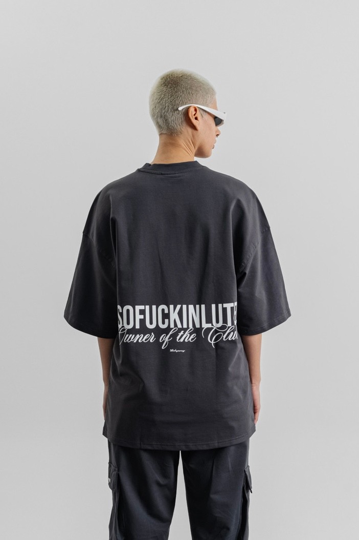 Respire Absofuckinlutely Baskılı Oversize T-Shirt - Füme