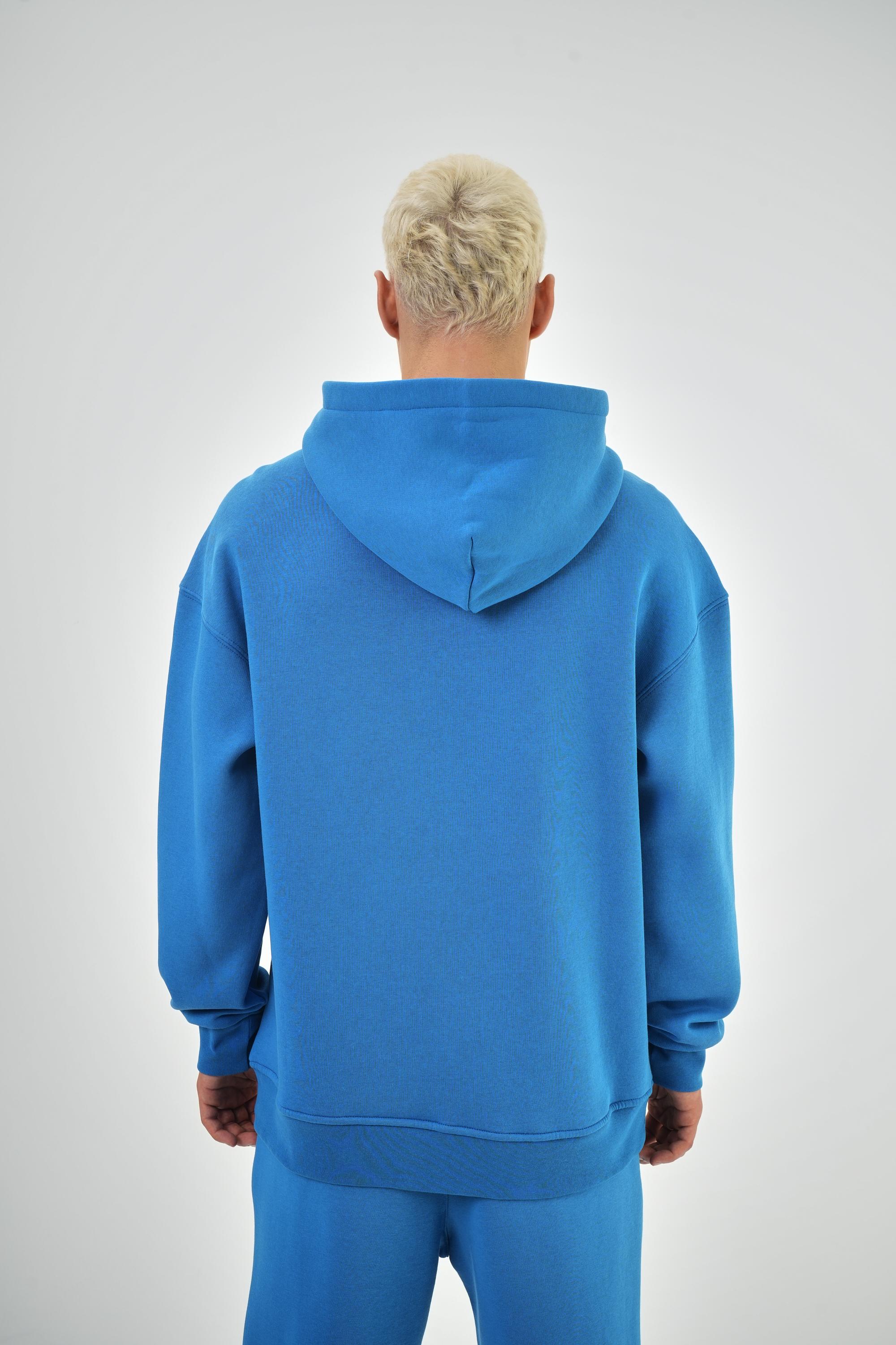 Erkek Oversize Basic Hoodie - Mavi