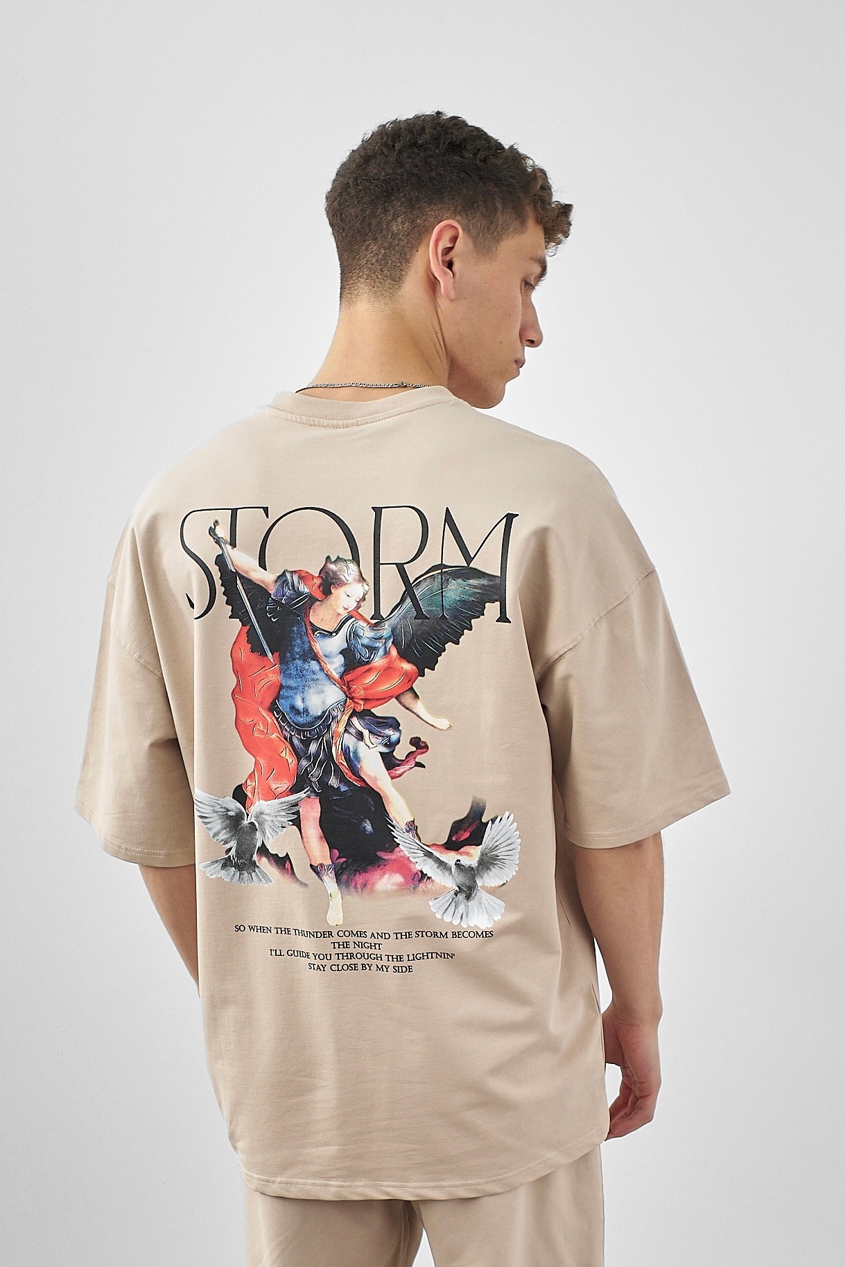 Respire Storm Baskılı Oversize T-Shirt - Bej