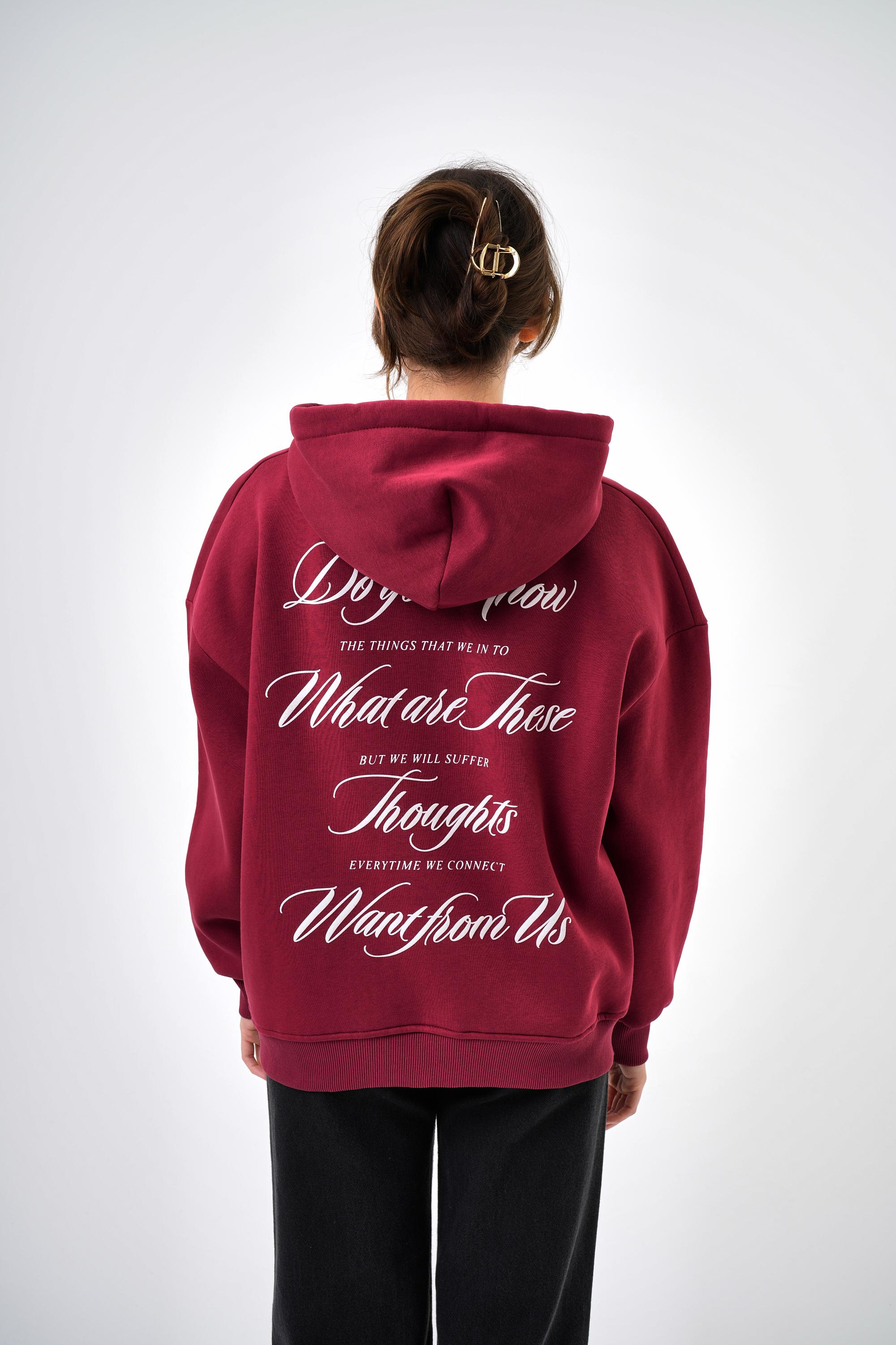 Kadın Want From Us Yazılı Kanguru Cepli Kapüşonlu Oversize Hoodie