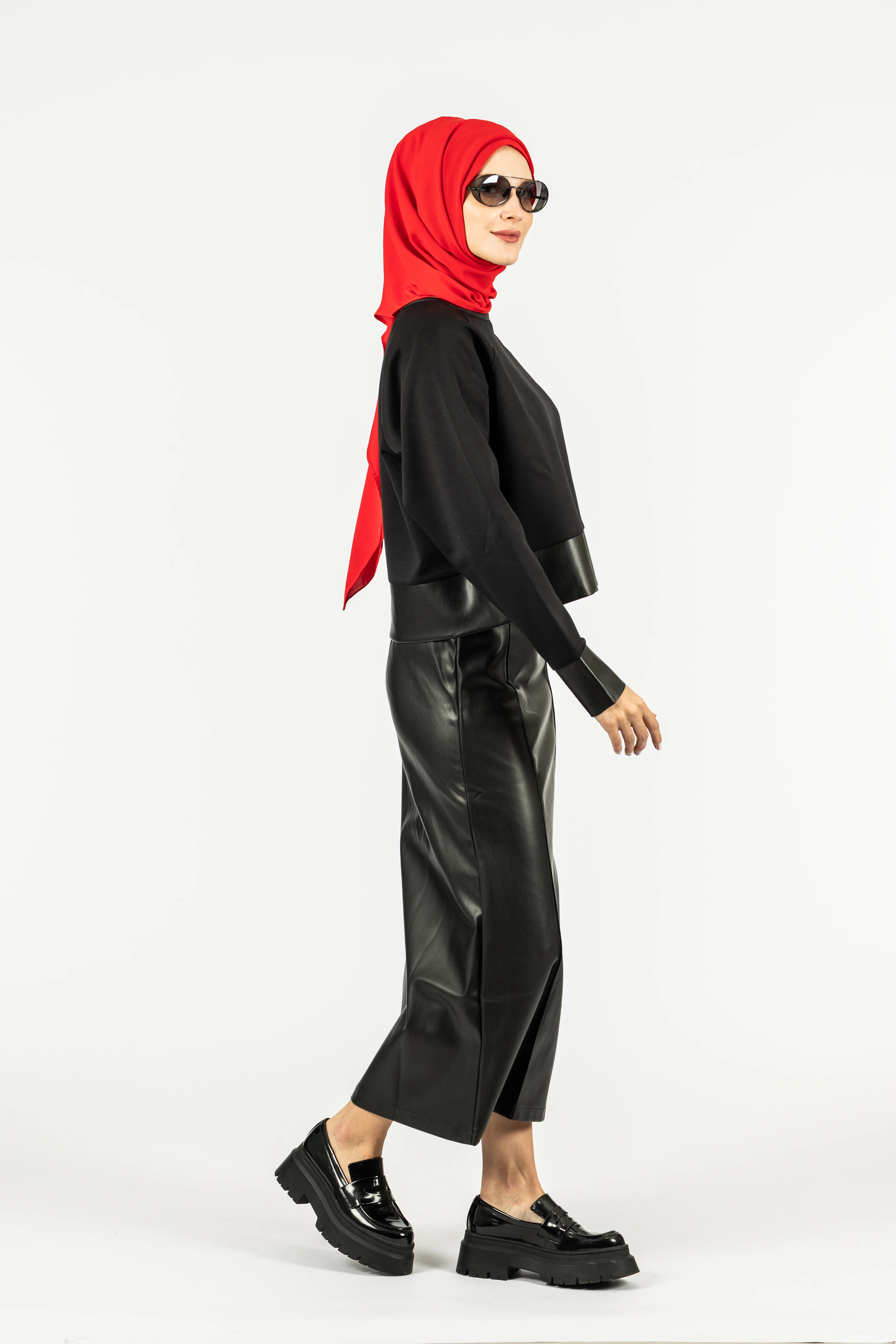 Çıma Dikişli Deri Kalem Etek - Siyah