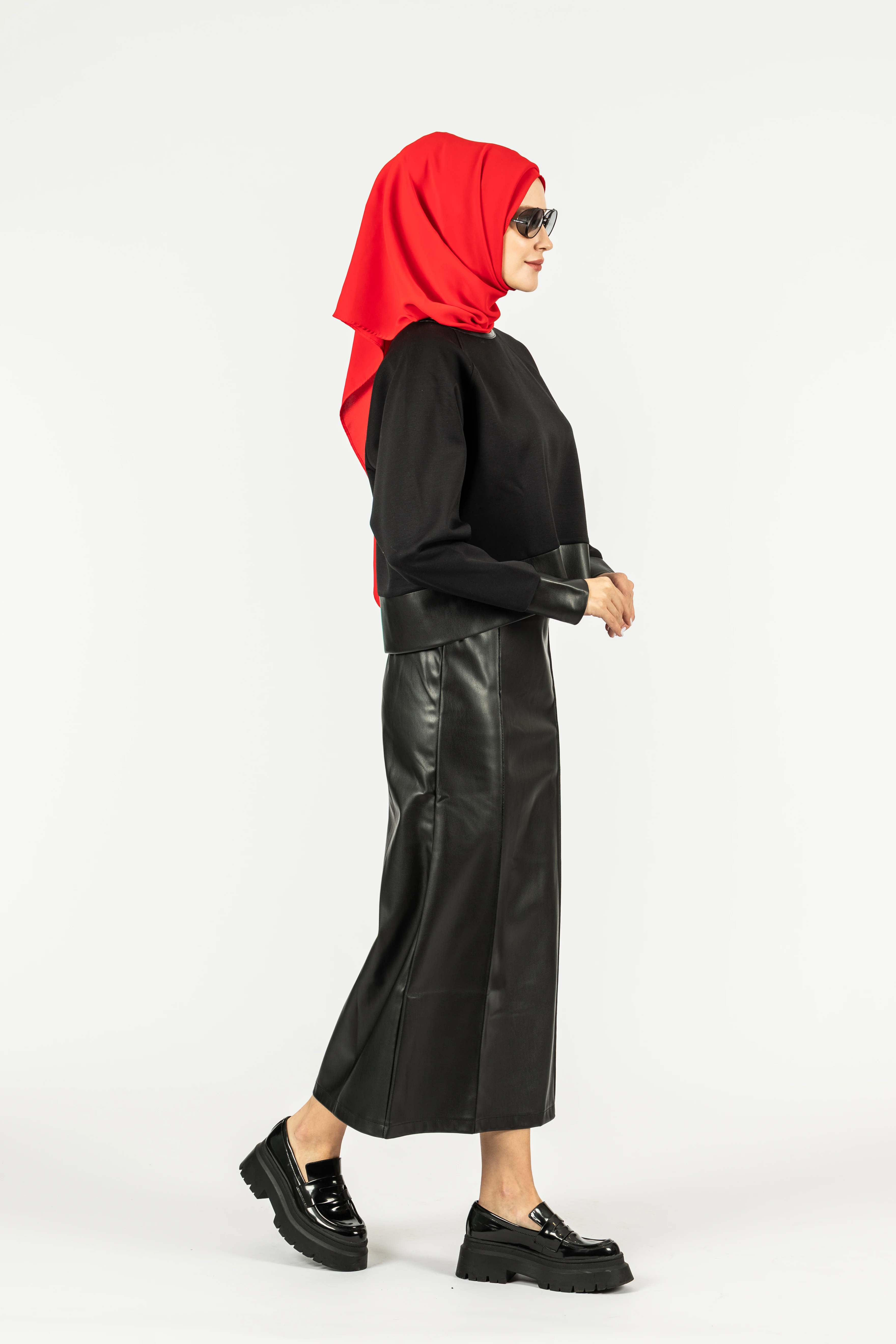 Çıma Dikişli Deri Kalem Etek - Siyah