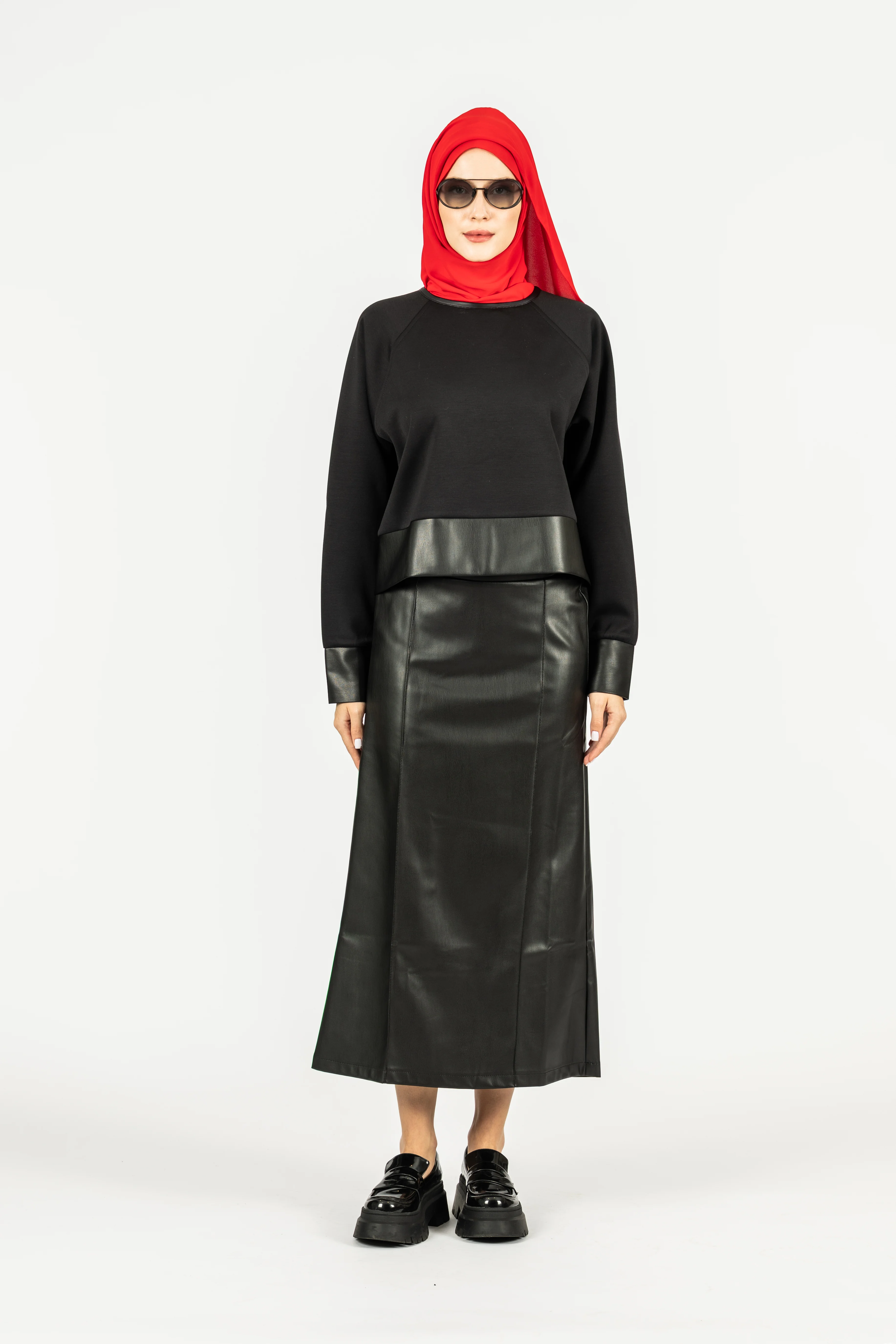 Çıma Dikişli Deri Kalem Etek - Siyah