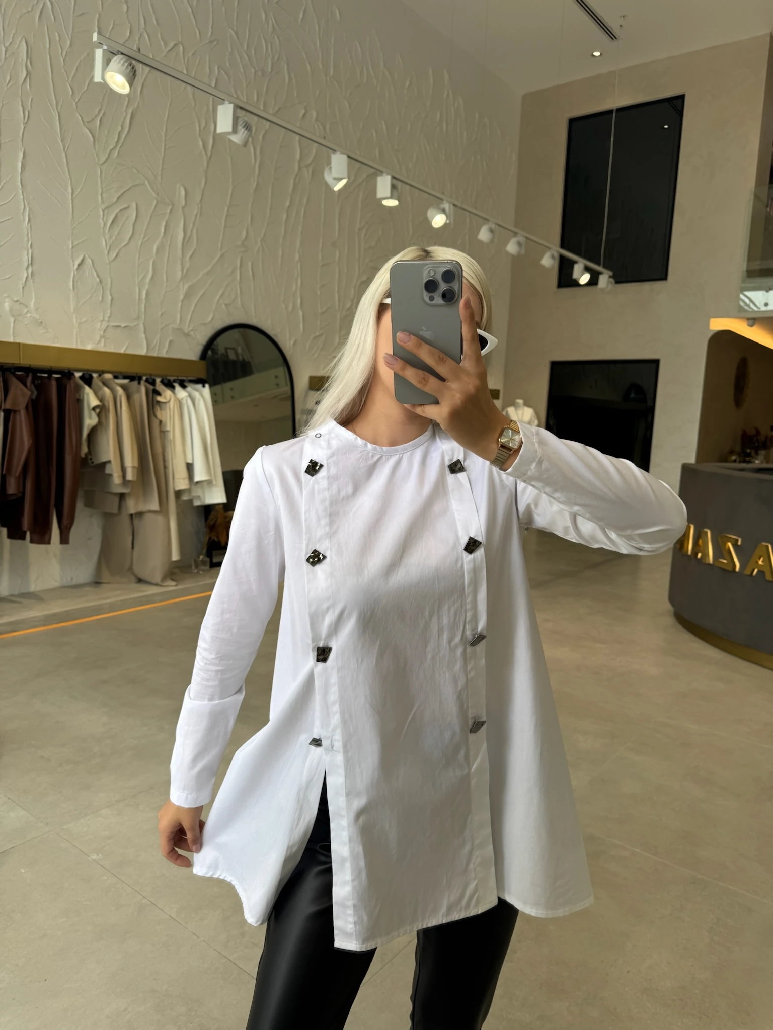 Yandan Düğmeli Gömlek - Beyaz