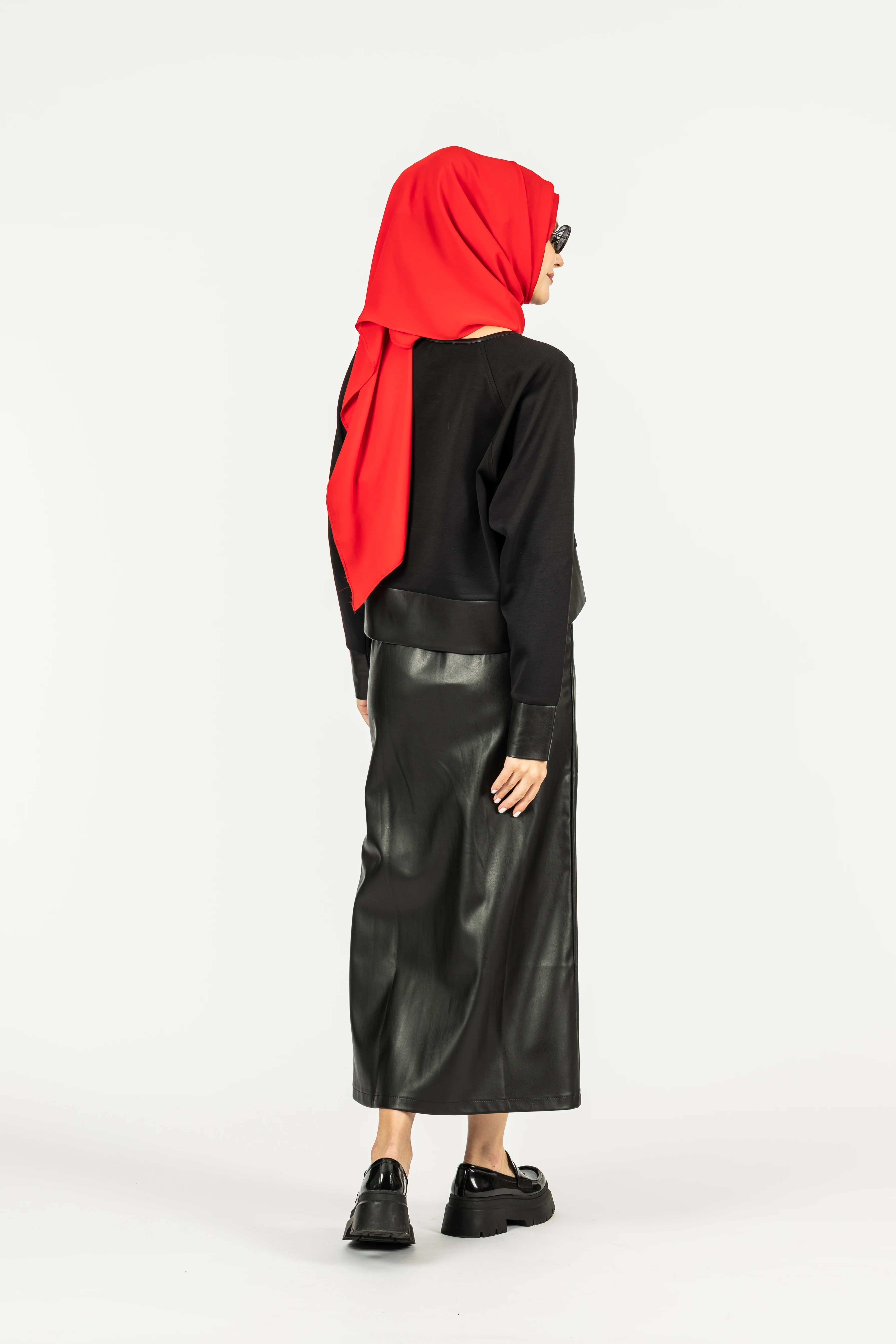 Çıma Dikişli Deri Kalem Etek - Siyah