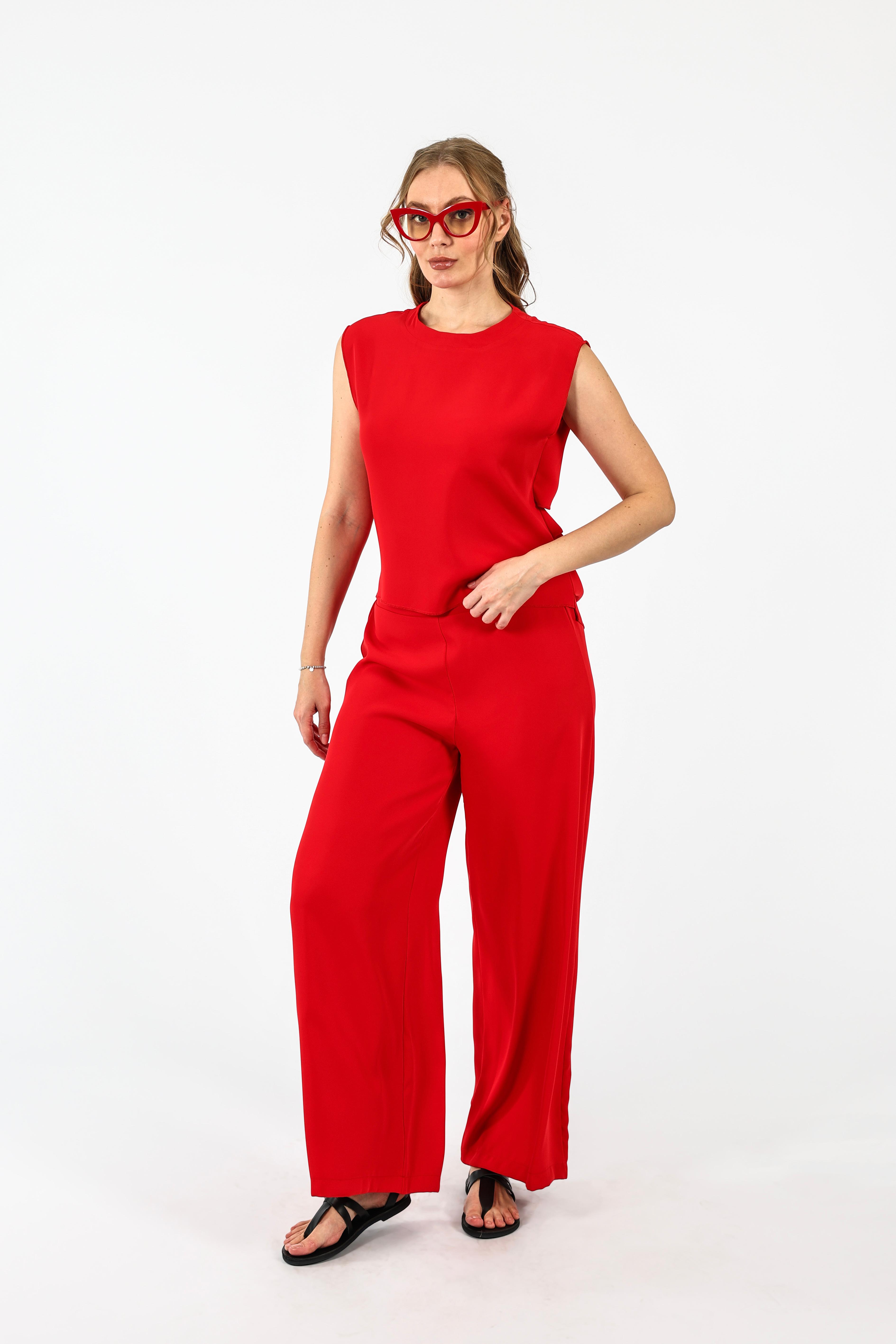 Drape Dekolteli Lamarca Bluz - Kırmızı