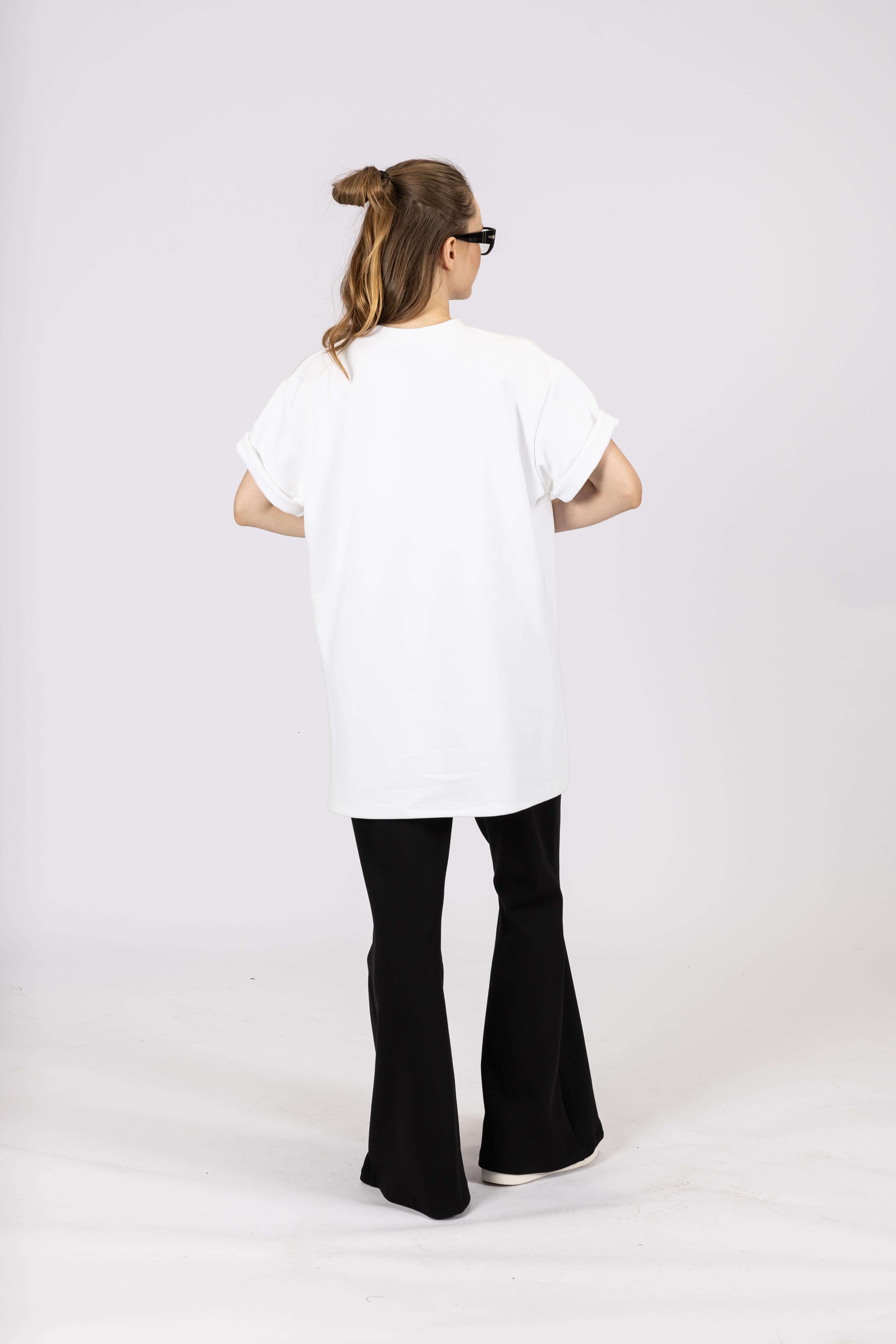 Unisex Tişört & Basic İspanyol Pantolon - Beyaz