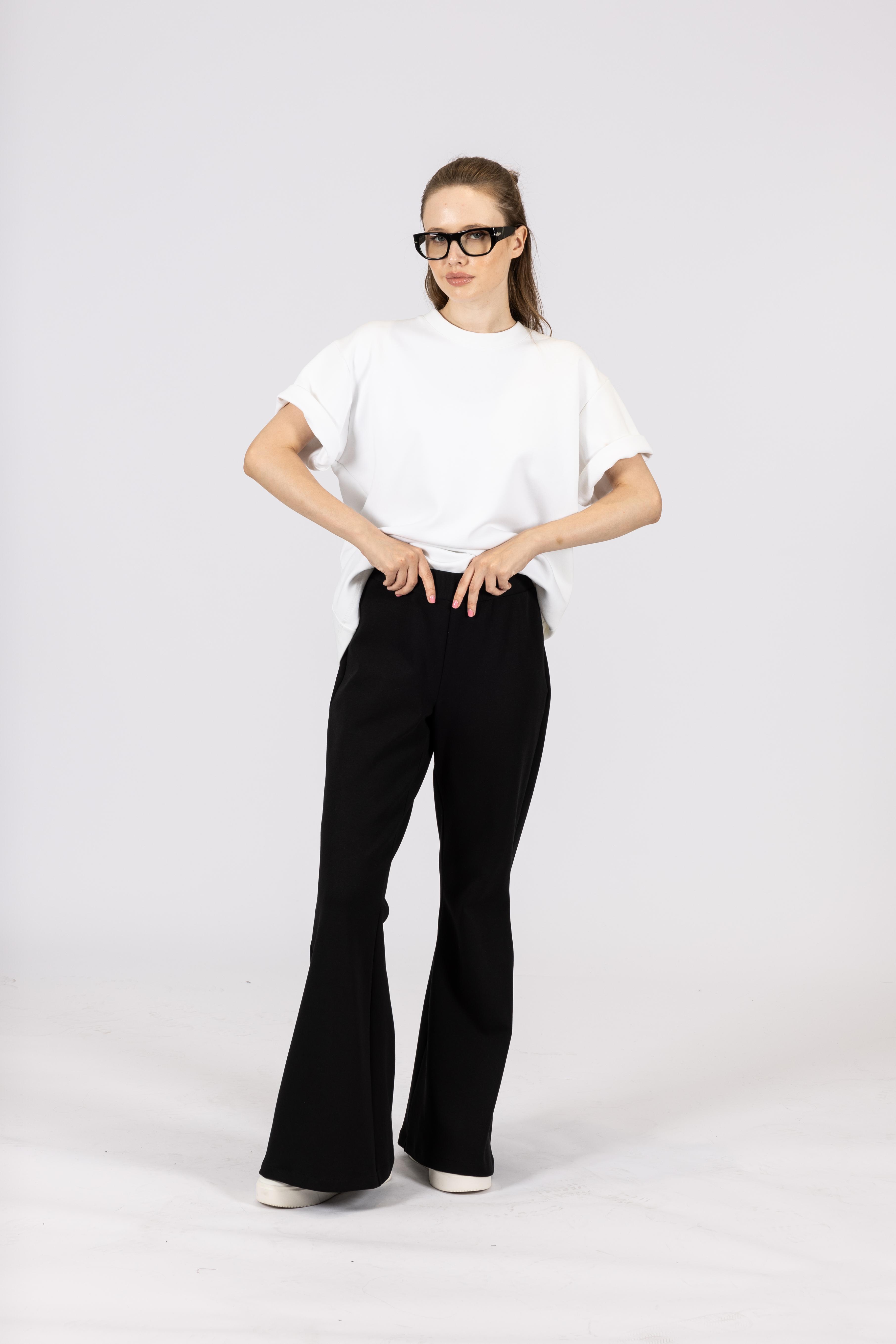 Unisex Tişört & Basic İspanyol Pantolon - Beyaz