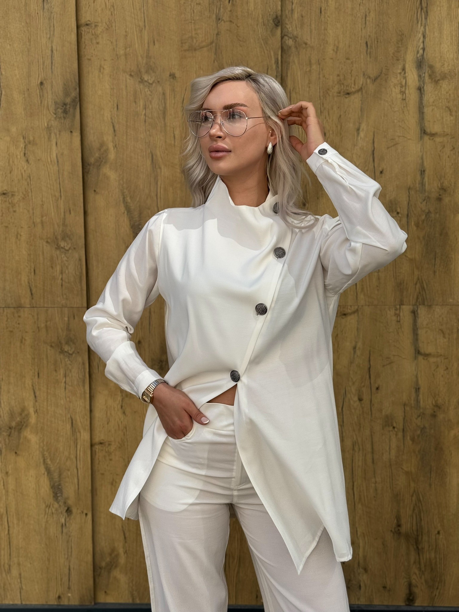 Tencel Dik Yaka Gömlek & Cepli Pantolon
