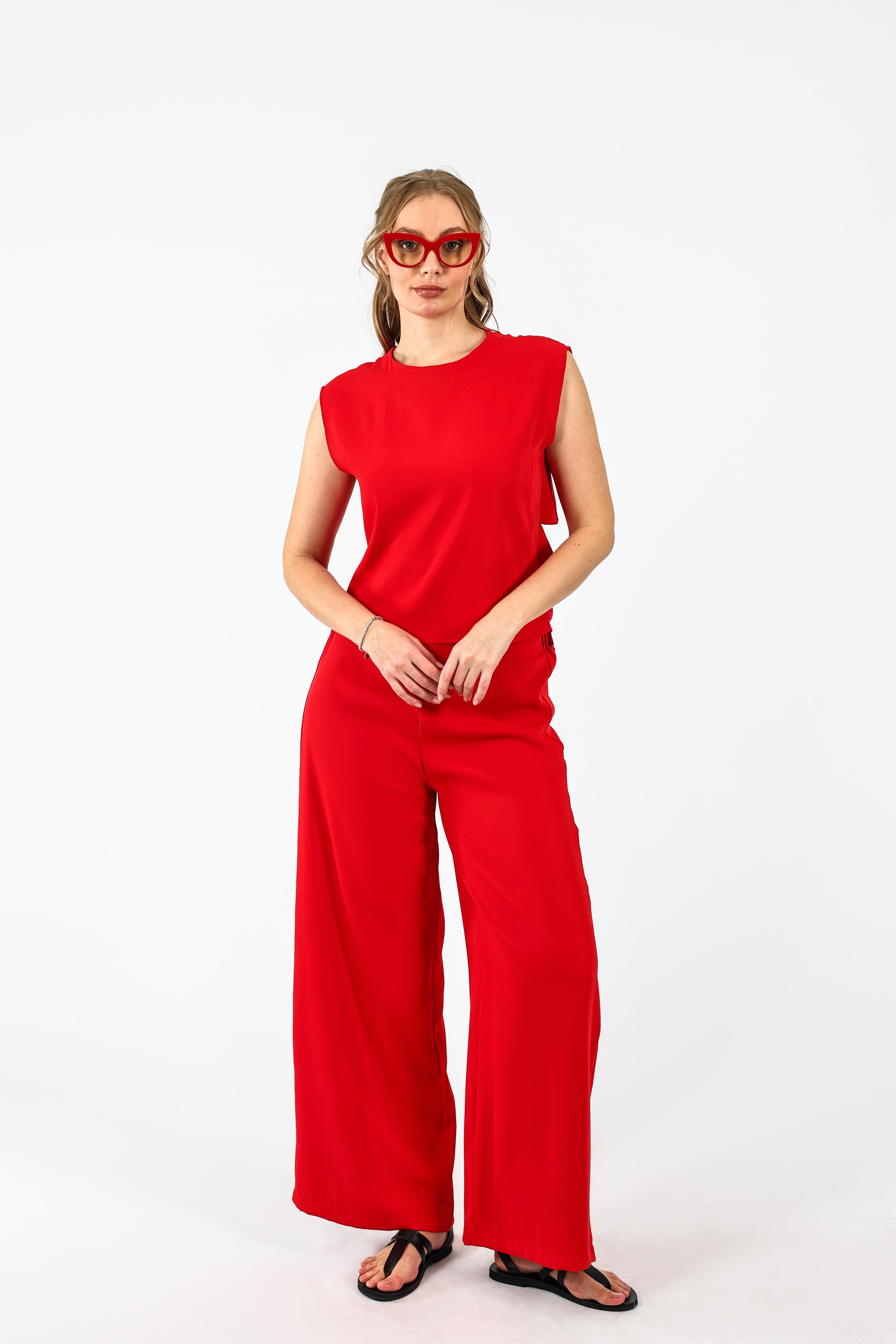 Drape Dekolteli Lamarca Bluz - Kırmızı