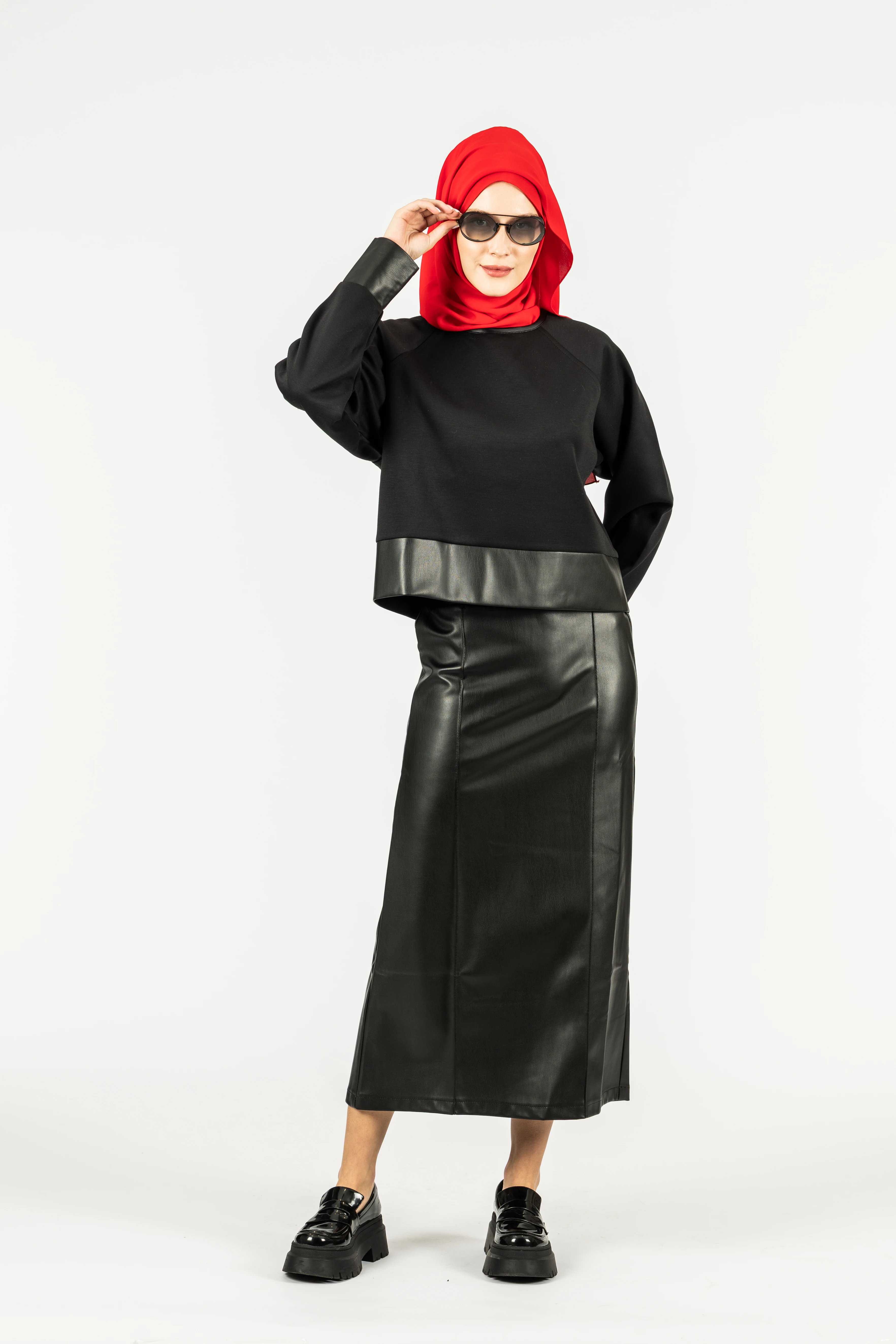 Çıma Dikişli Deri Kalem Etek - Siyah