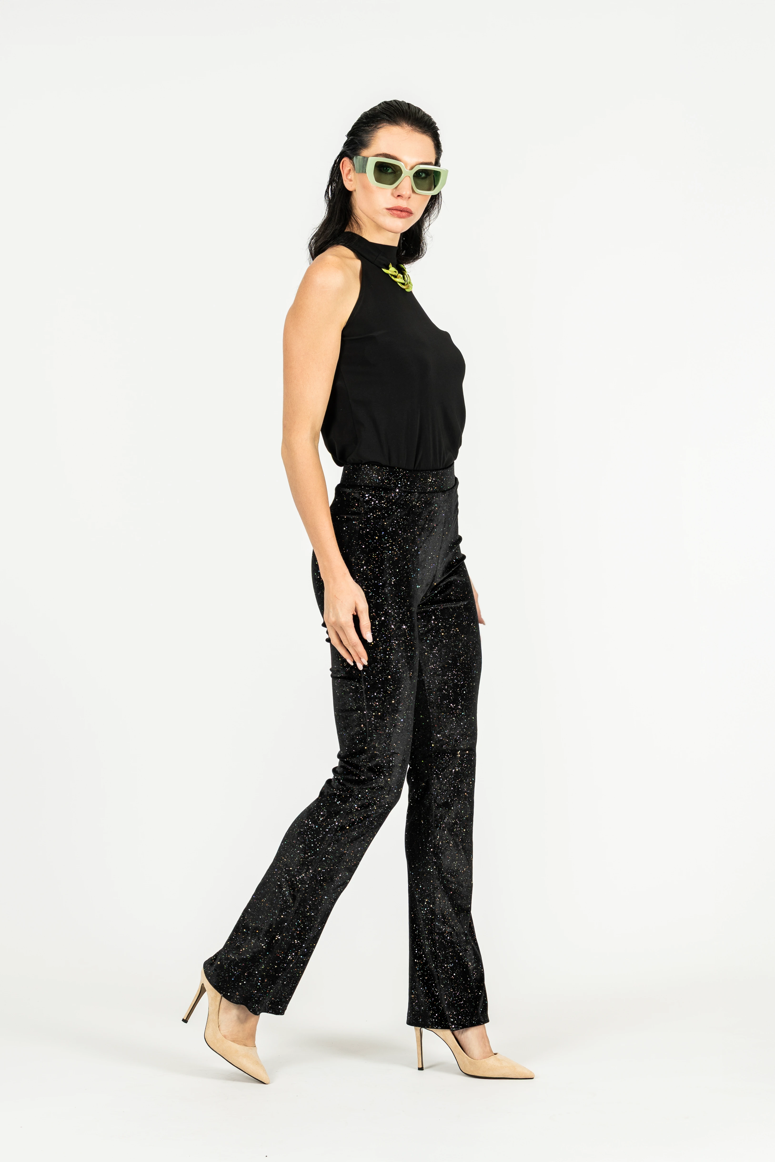 Simli Kadife Pantolon