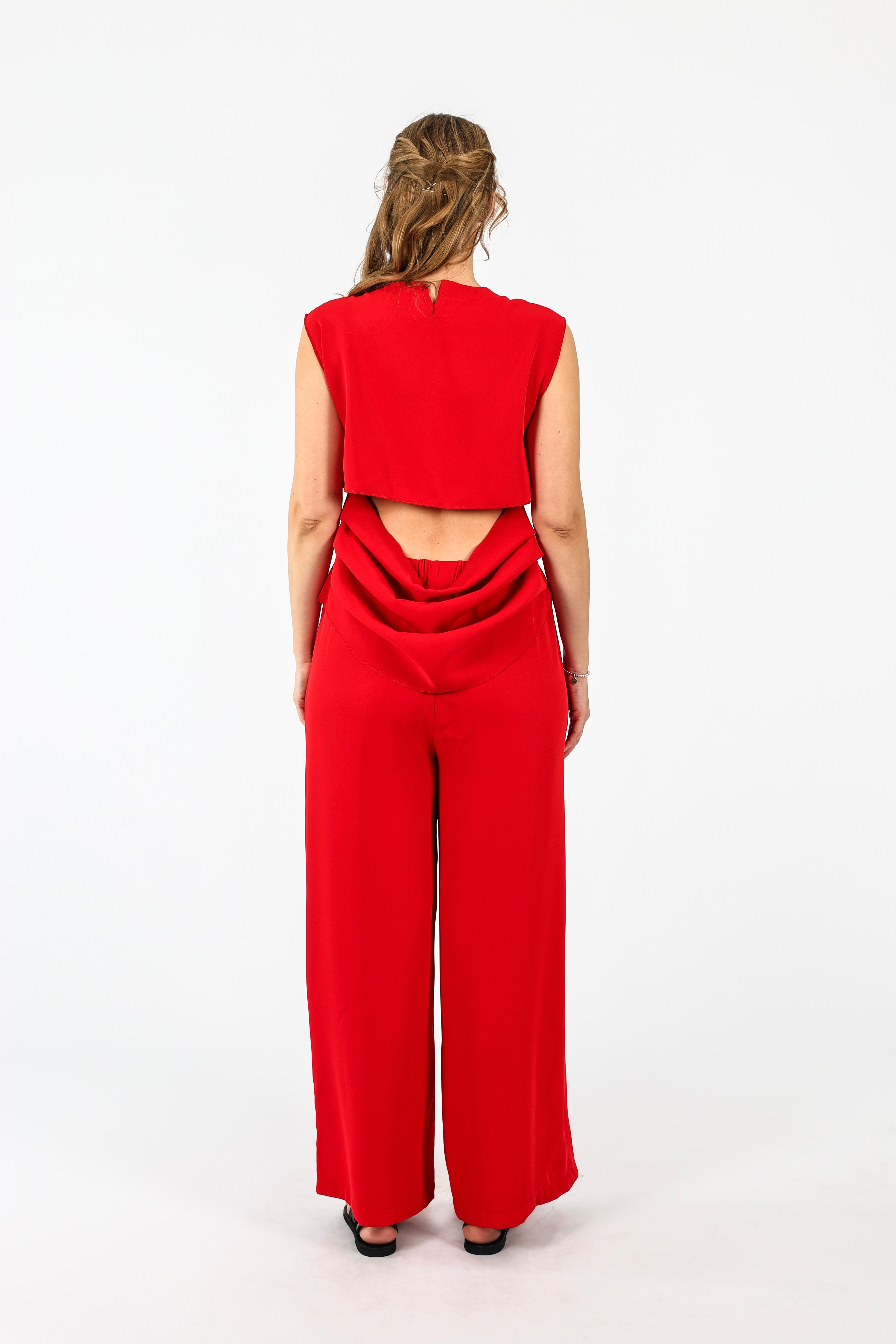 Drape Dekolteli Lamarca Bluz - Kırmızı