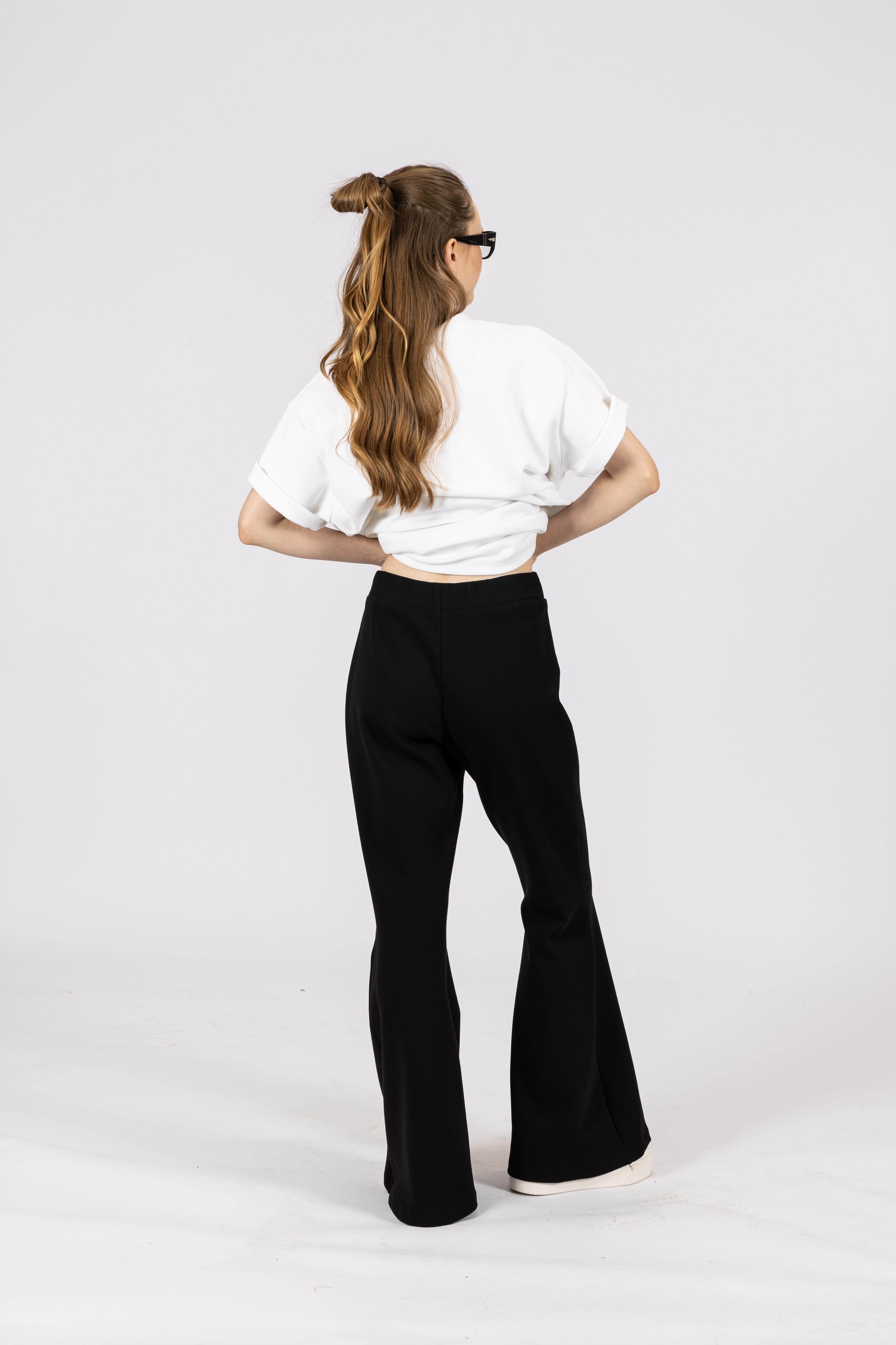 Unisex Tişört & Basic İspanyol Pantolon - Beyaz