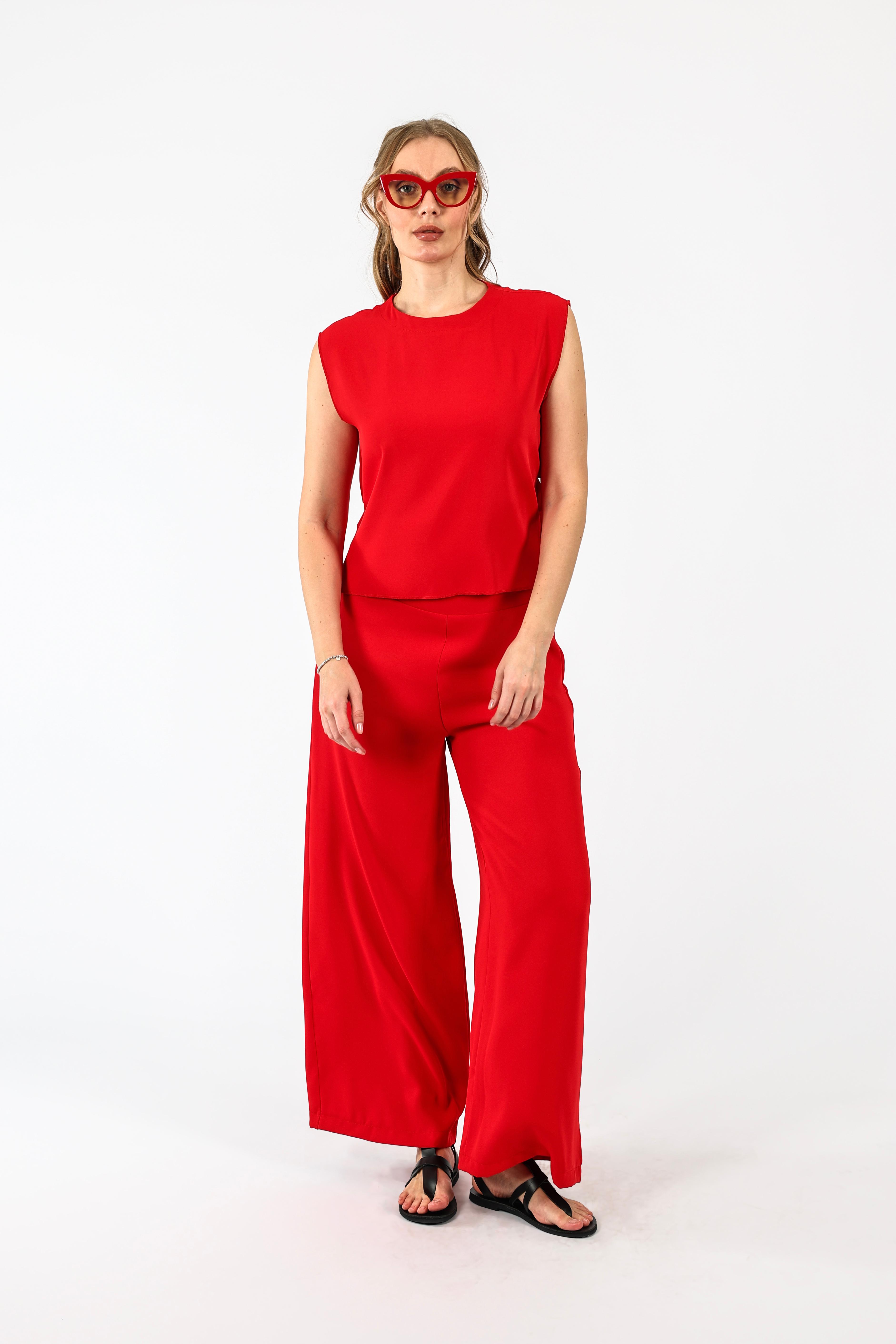 Drape Dekolteli Lamarca Bluz - Kırmızı