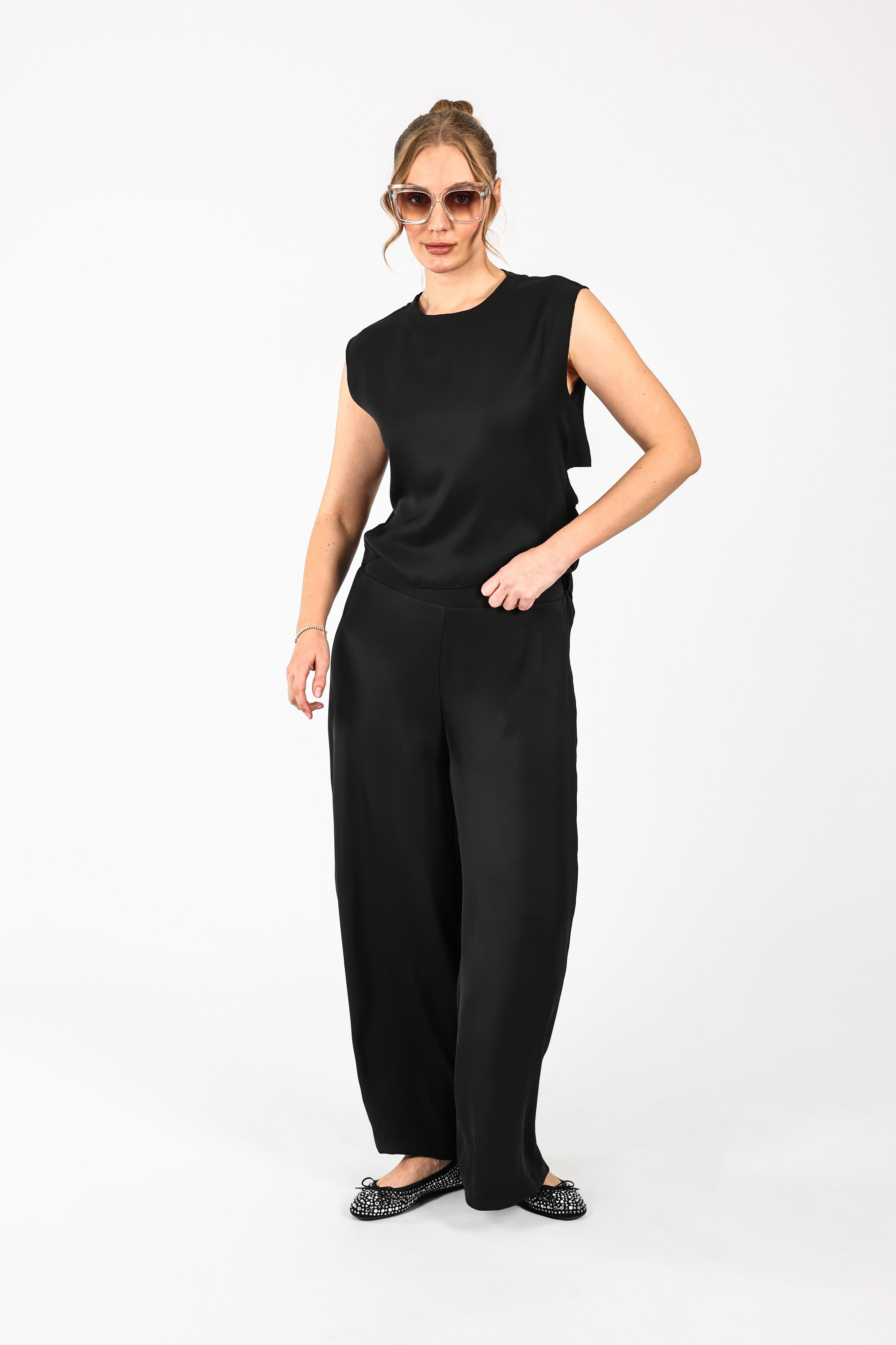Drape Dekolteli Lamarca Bluz - Siyah