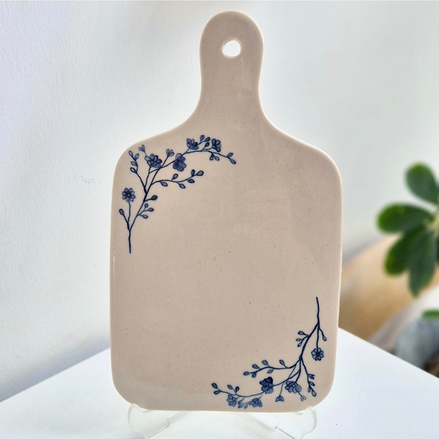 Stoneware Mavi Çiçek Kesme Tahtası / Sunumluk