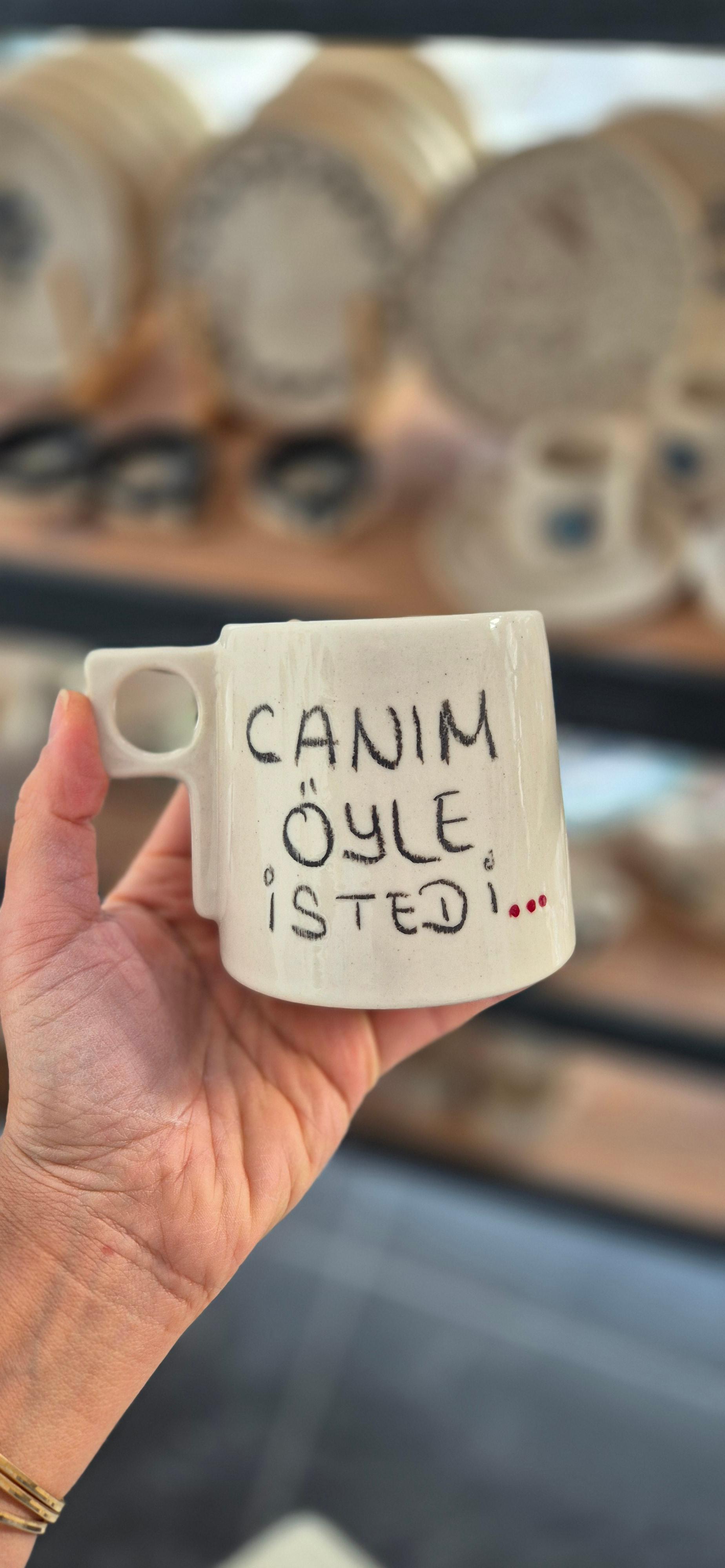 Stoneware Kulplu Kupa " Canım Öyle İstedi"