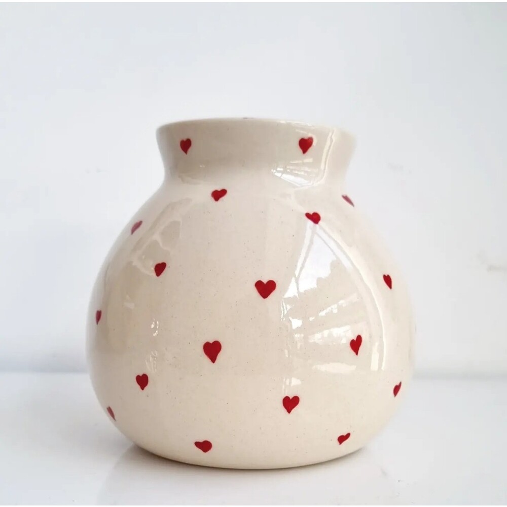 ön sipariş Stoneware Kırmızı Kalp Çizimli Büyük Buhurdanlık