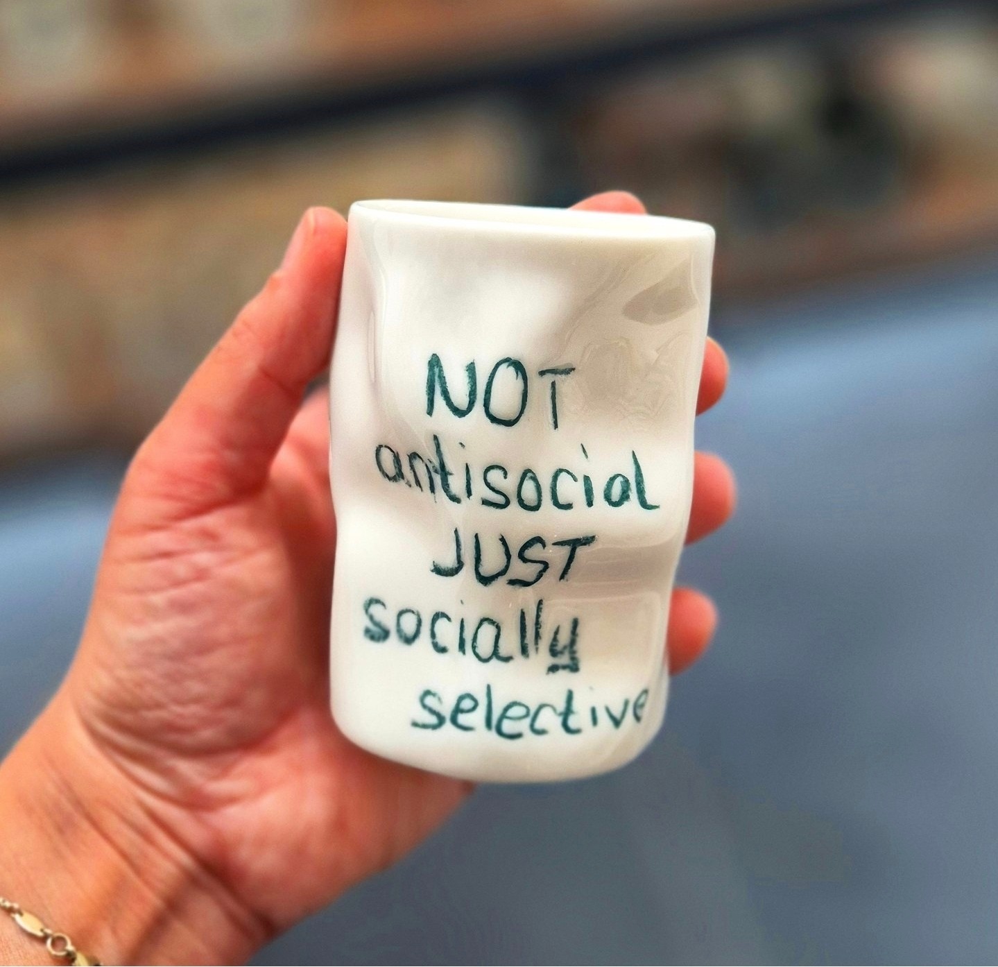 Porselen Kupa " not antisocial" ön sipariş