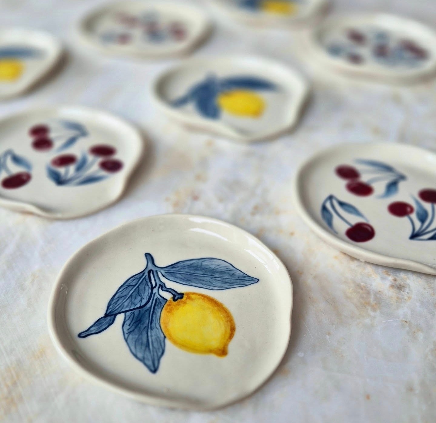 Mavi Yapraklı Limon Desenli Ocak Yanı Kaşıklık