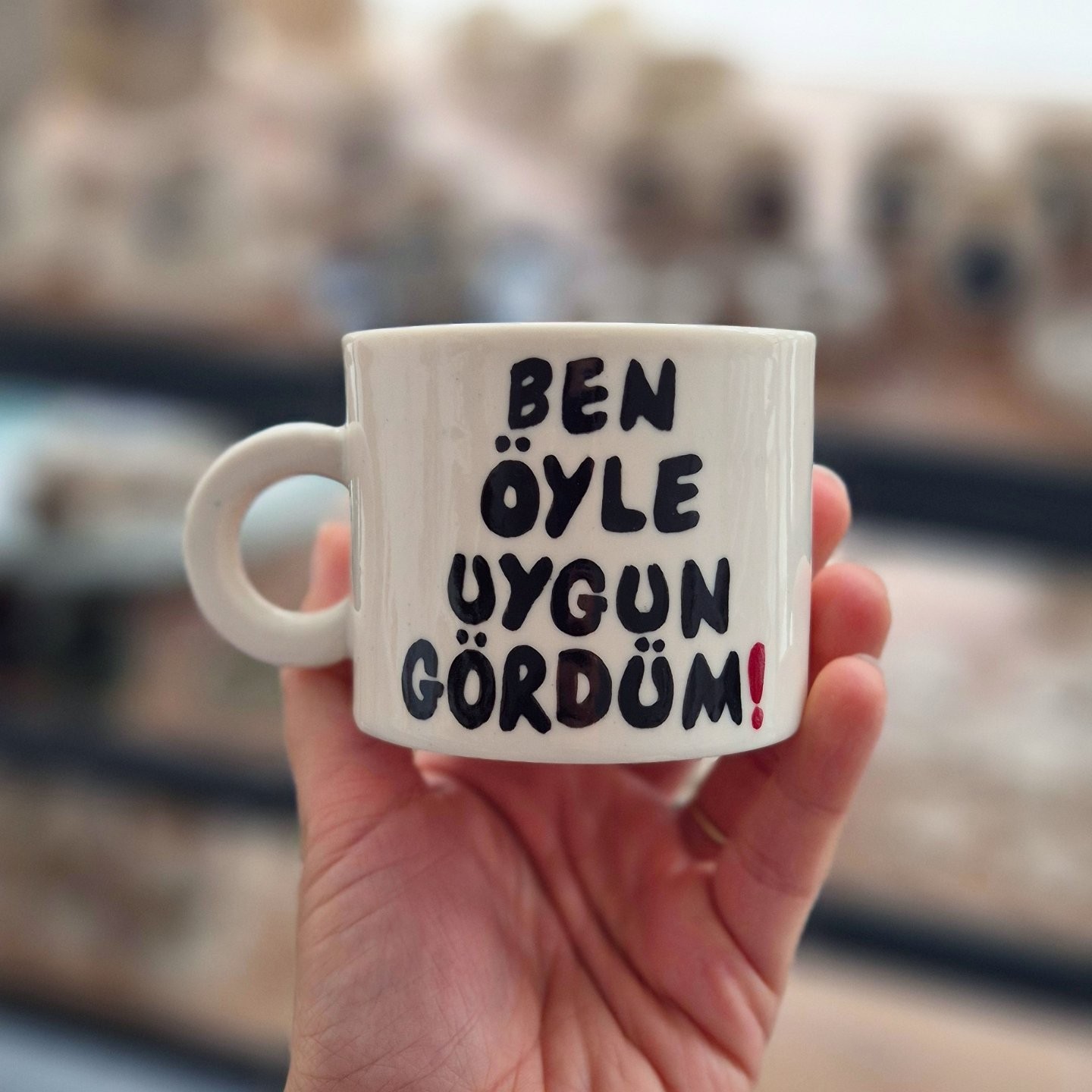 Stoneware Kulplu Kupa "Ben Öyle Uygun Gördüm" 