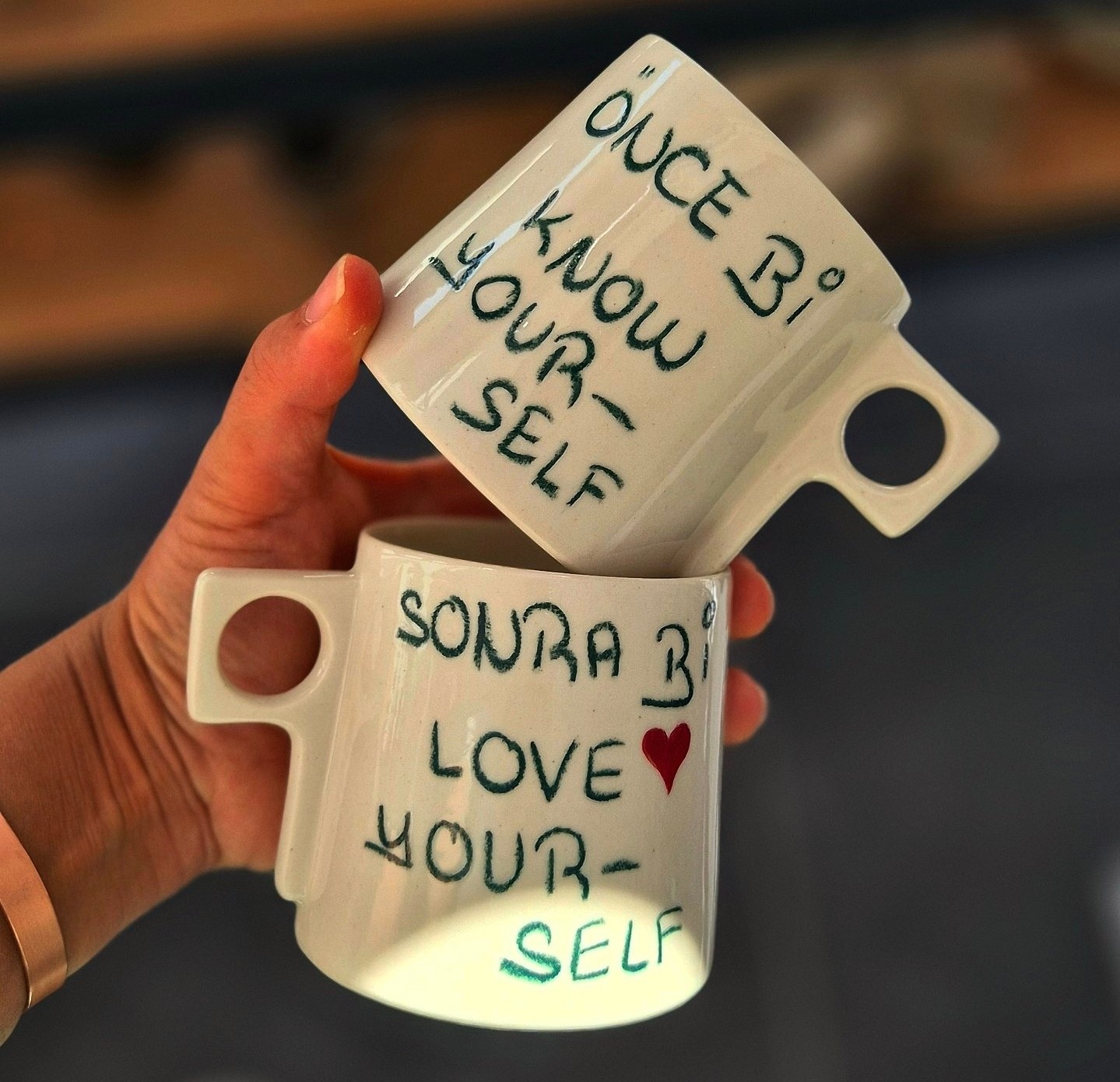 Stoneware Kulplu Kupa Önce Bi Sonra Bi 250 ml