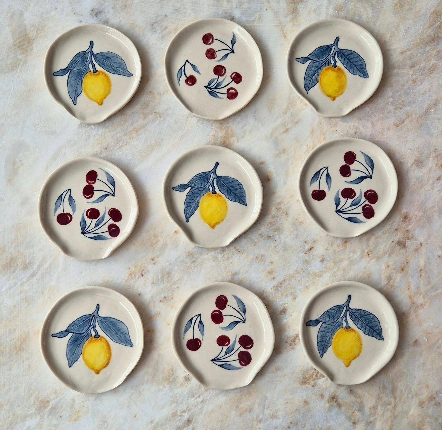 Mavi Yapraklı Limon Desenli Ocak Yanı Kaşıklık