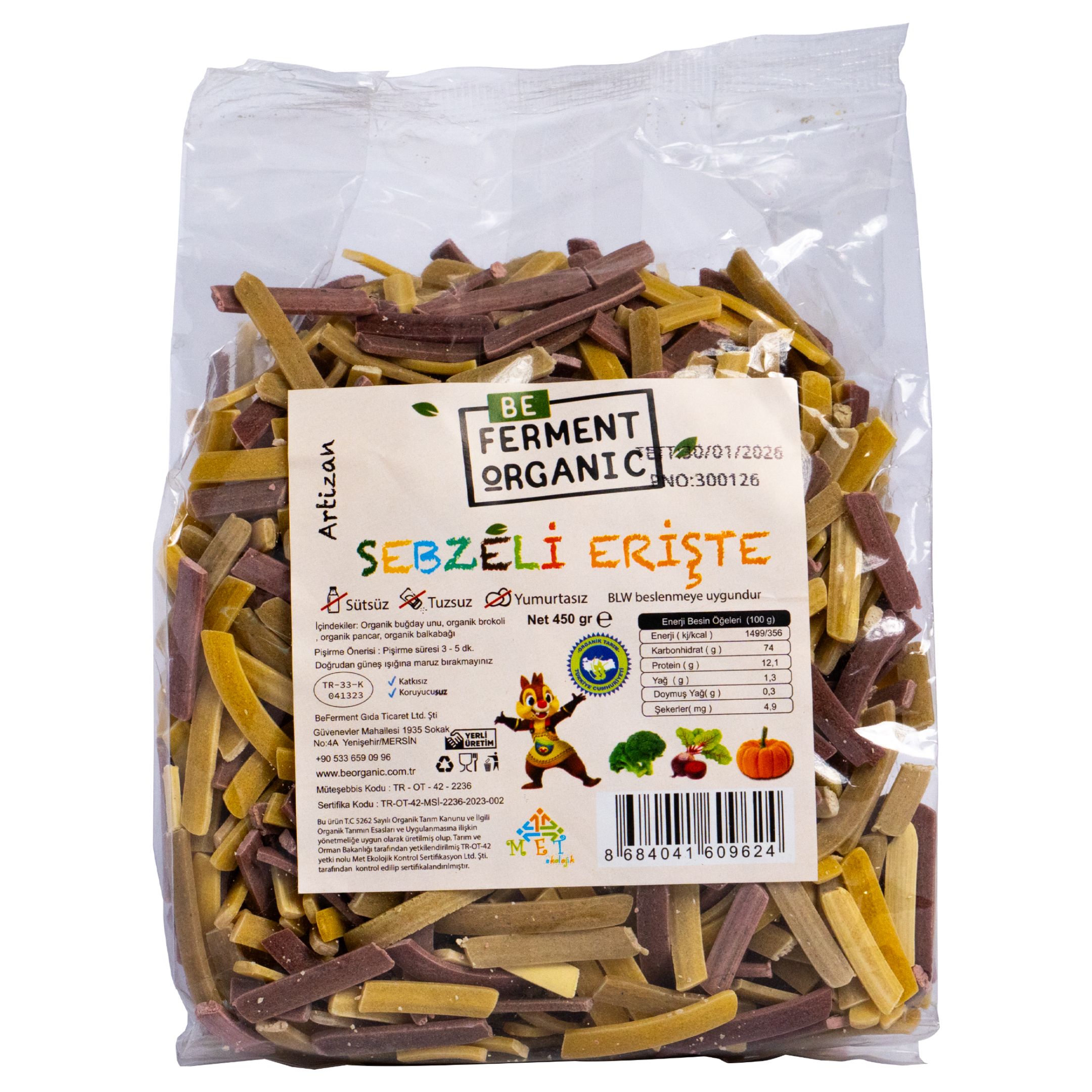 Organik Sebzeli Ev Eriştesi - 450 Gr