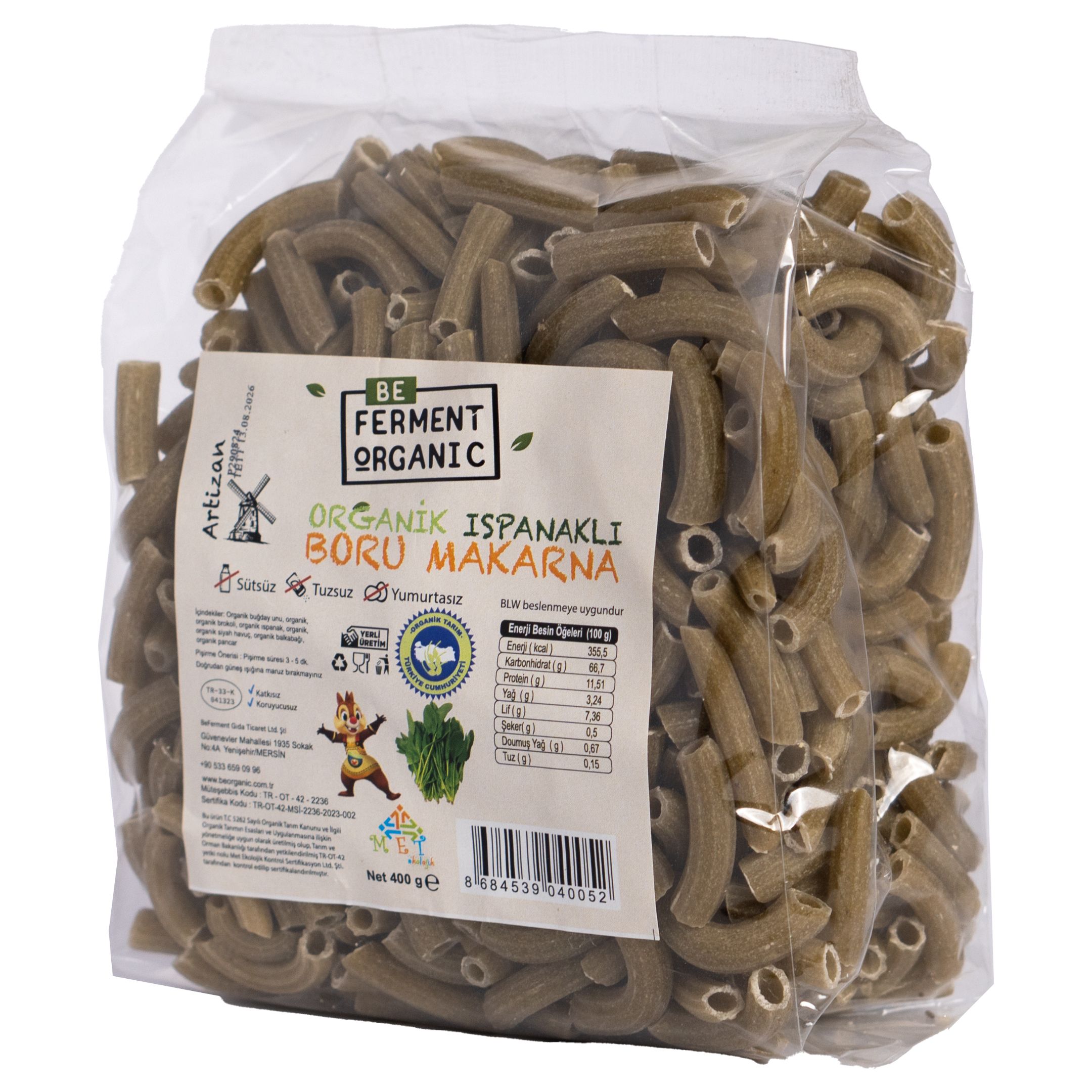 Organik Ispanaklı Boru Makarna 400 Gr