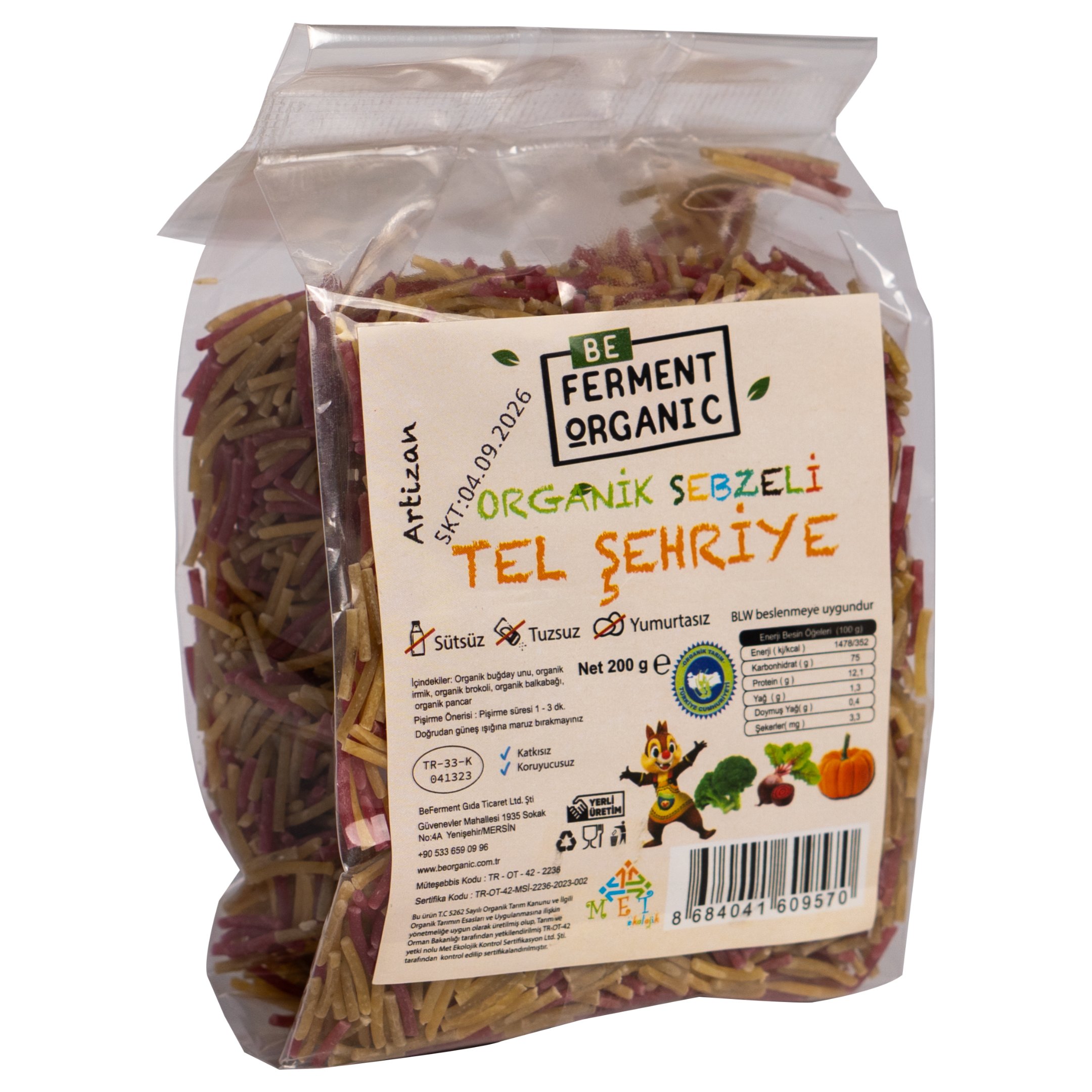 Organik Sebzeli Tel Şehriye 200 Gr