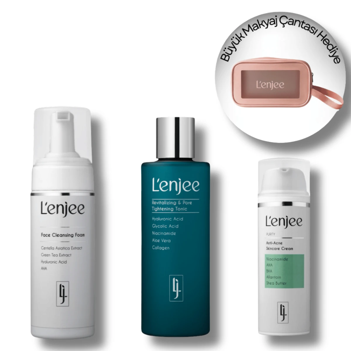 (Akne Karşıtı) Anti-Acne Cilt Bakım Seti | Anti-Acne Krem + Tonik + Yüz Temizleme Köpüğü-Büyük Makyaj Çantası Hediyeli