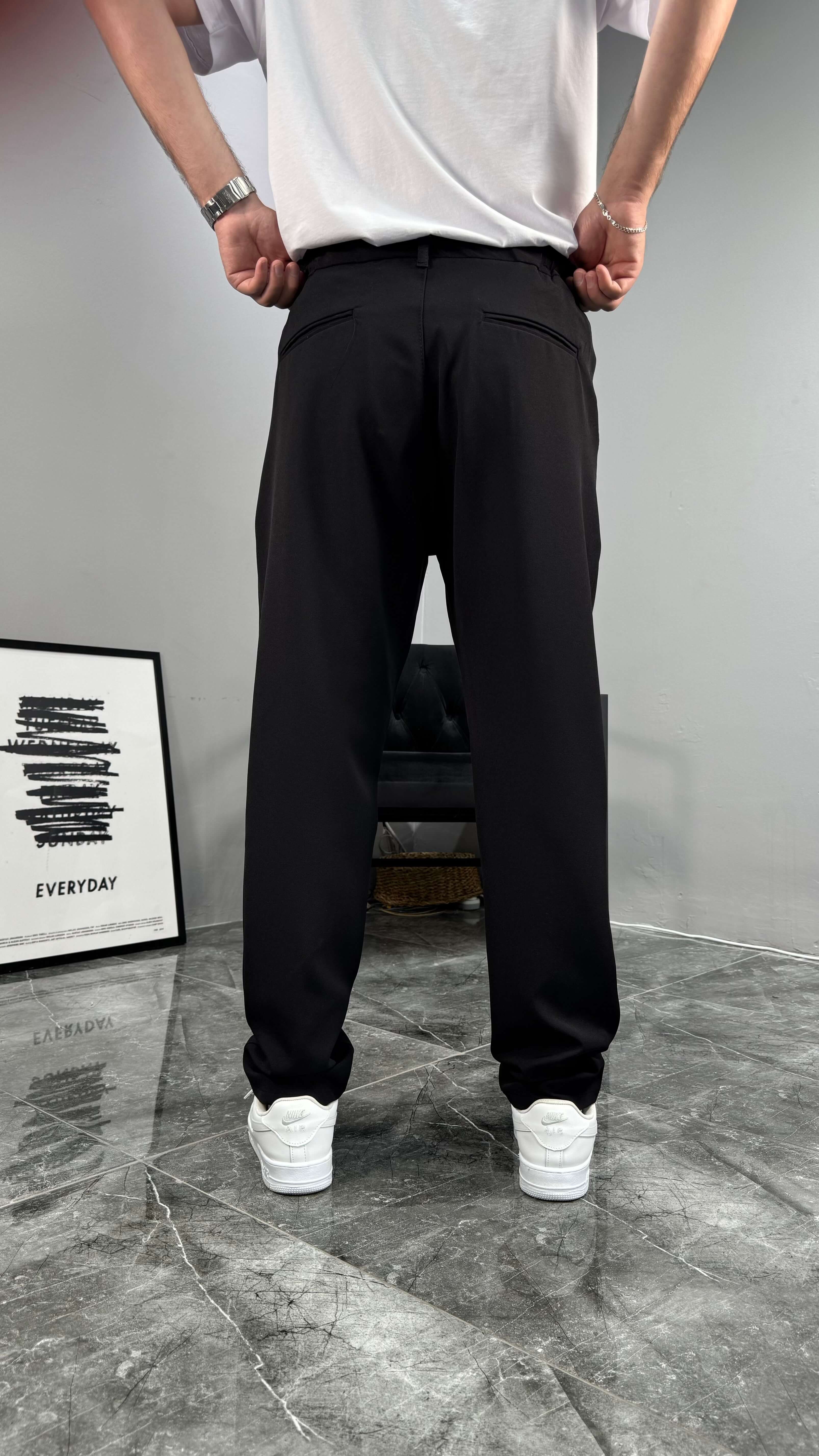 Regular İpli Premium Kumaş Pantolon - Siyah