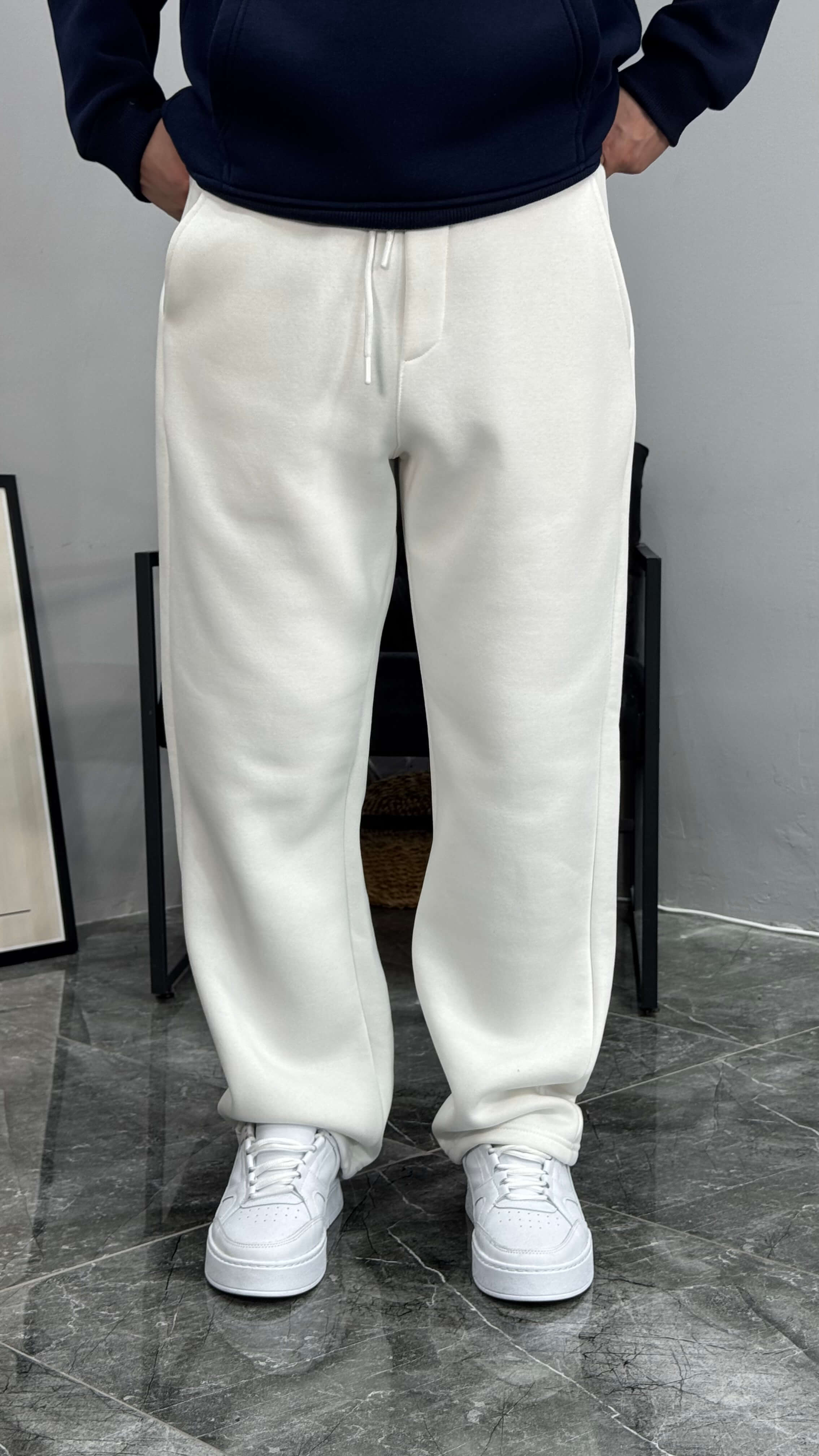 Baven Şardonlu Baggy Kalıp Eşofman - Beyaz