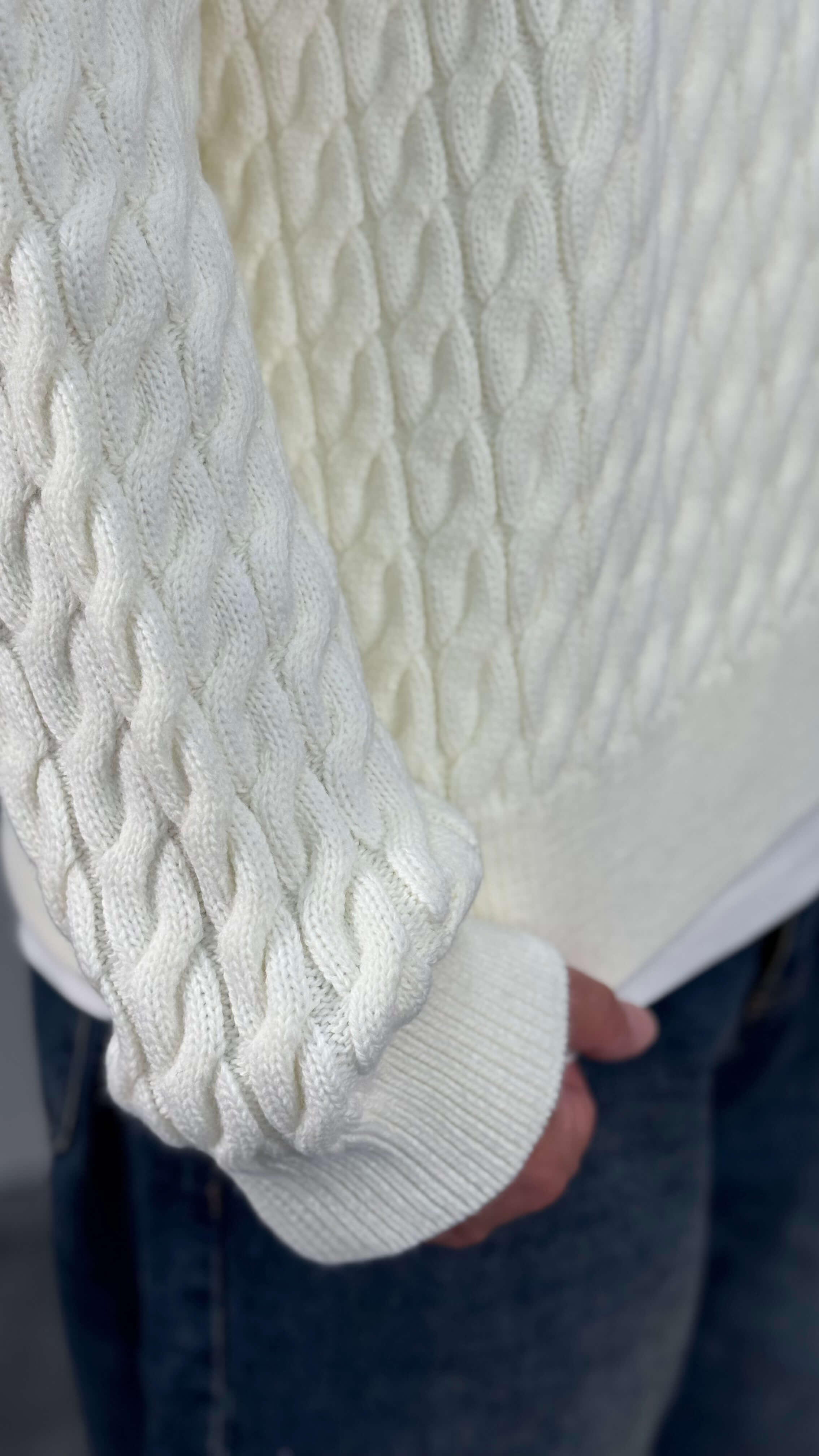 Zincir Desen Boxy Fit Oversize Erkek Kazak - Beyaz