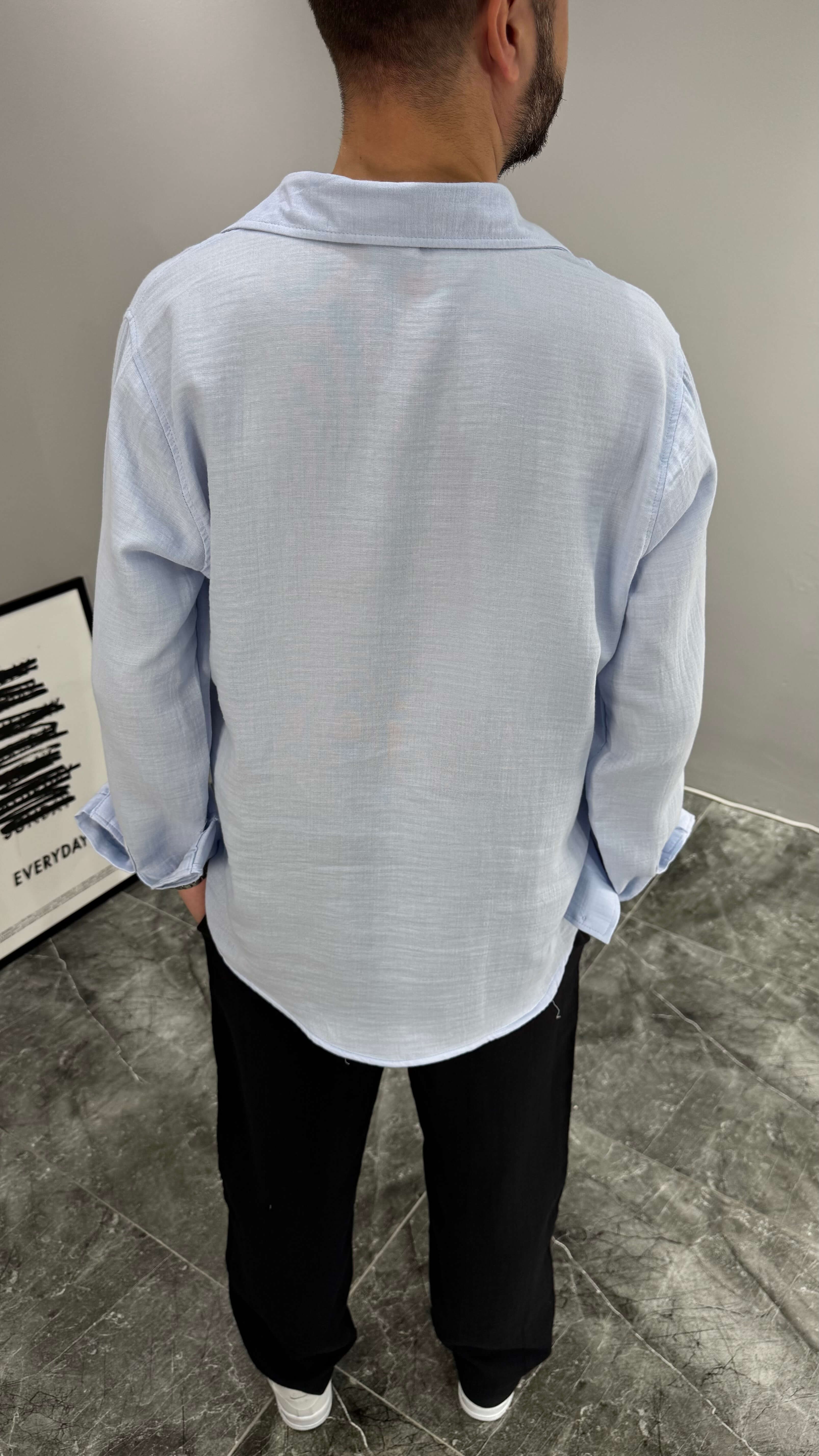 Müslin Kumaş Oversize Kalıp Erkek Gömlek - Mavi
