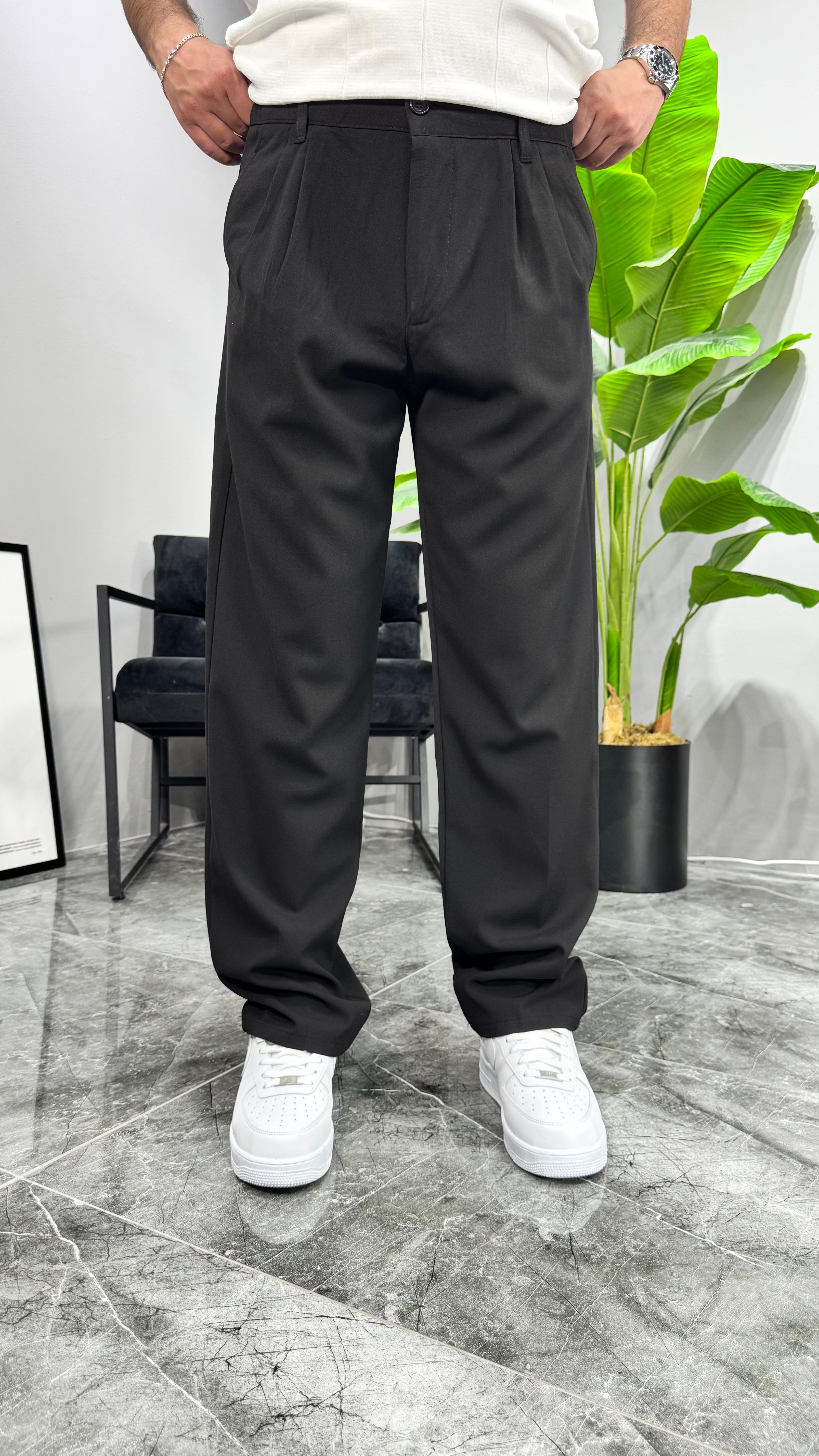 Premium Kemerli Baggy Erkek Pantolon - Siyah